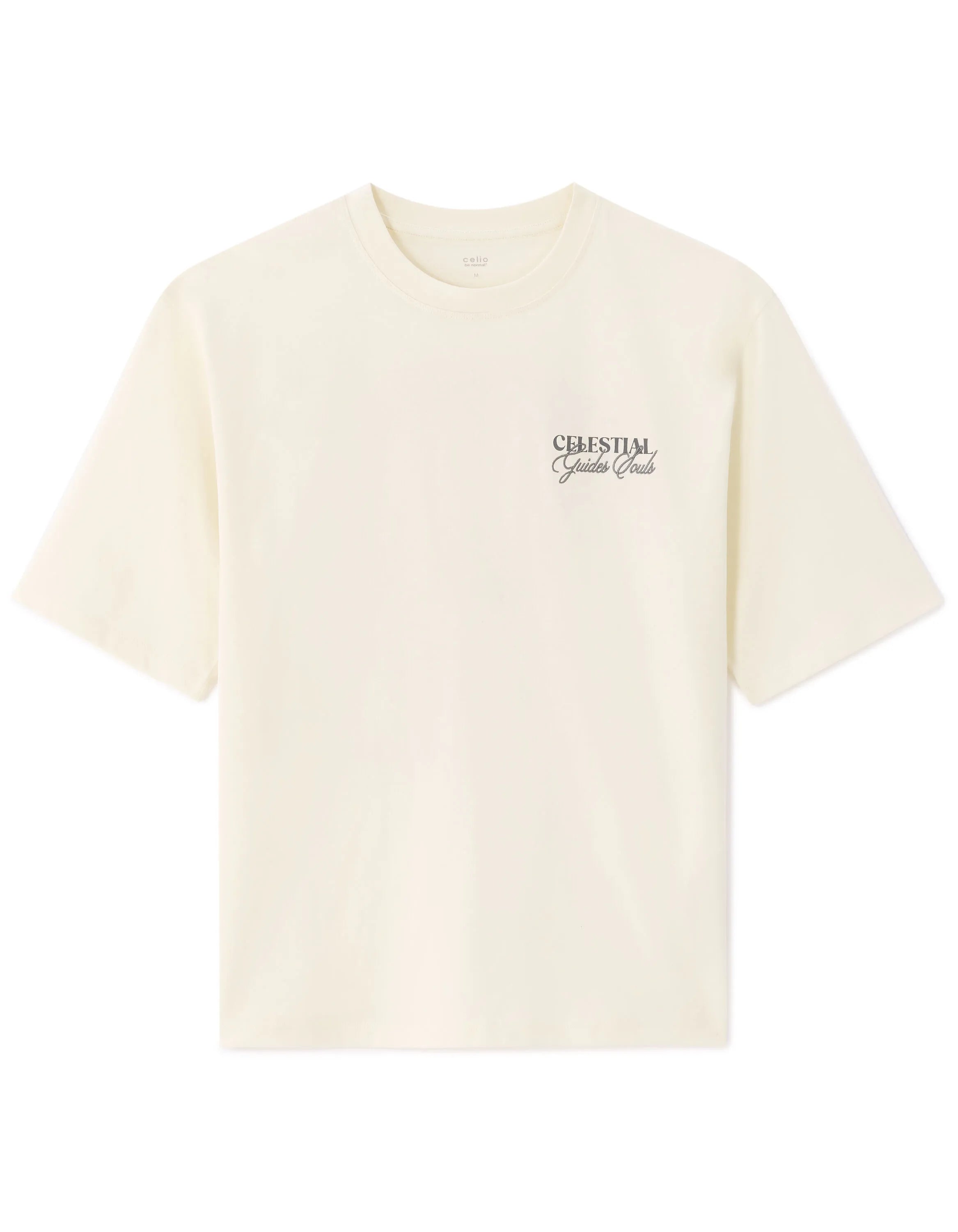 Celio_Ecru_Oversized Round Neck T-Shirt 100% Cotton Astro Print_MESOLEIL_ECRU_07