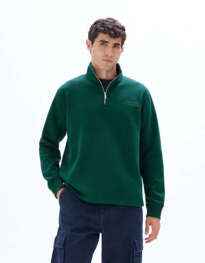 Celio_Vert Fonce 02_Regular Sweatshirt with Embroidered Trucker Collar_METONE_VERT FONCE 02_02
