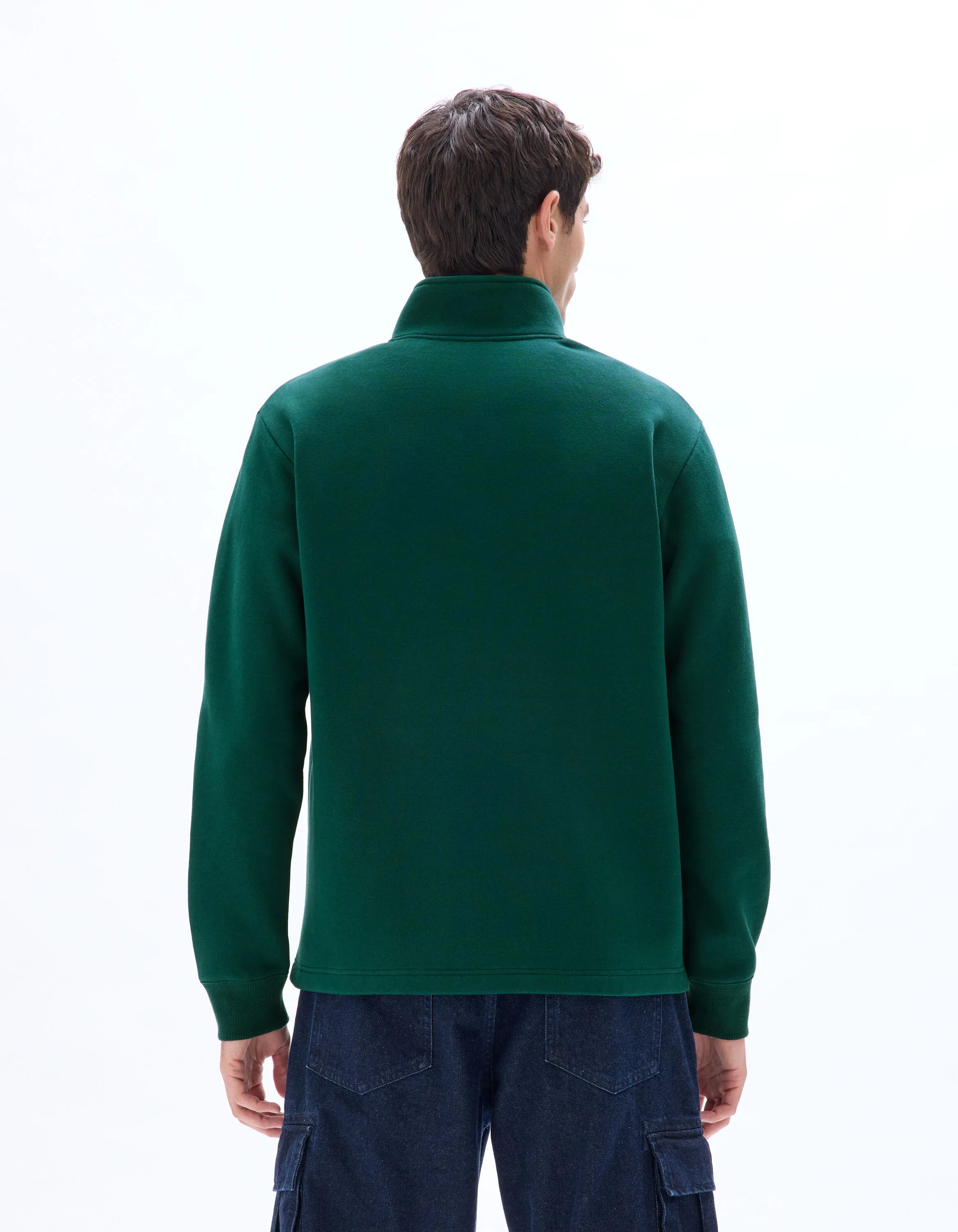 Celio_Vert Fonce 02_Regular Sweatshirt with Embroidered Trucker Collar_METONE_VERT FONCE 02_03