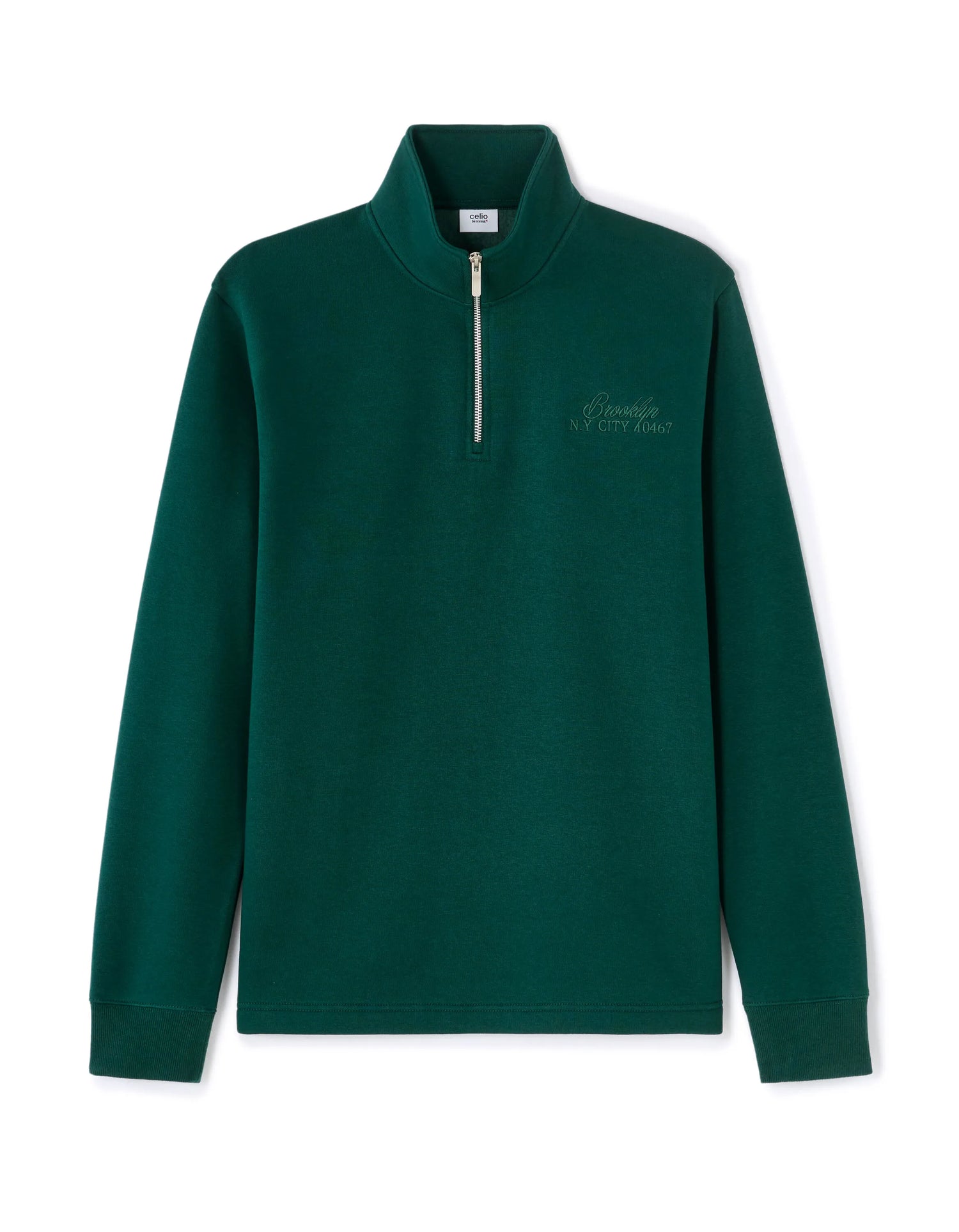Celio_Vert Fonce 02_Regular Sweatshirt with Embroidered Trucker Collar_METONE_VERT FONCE 02_06