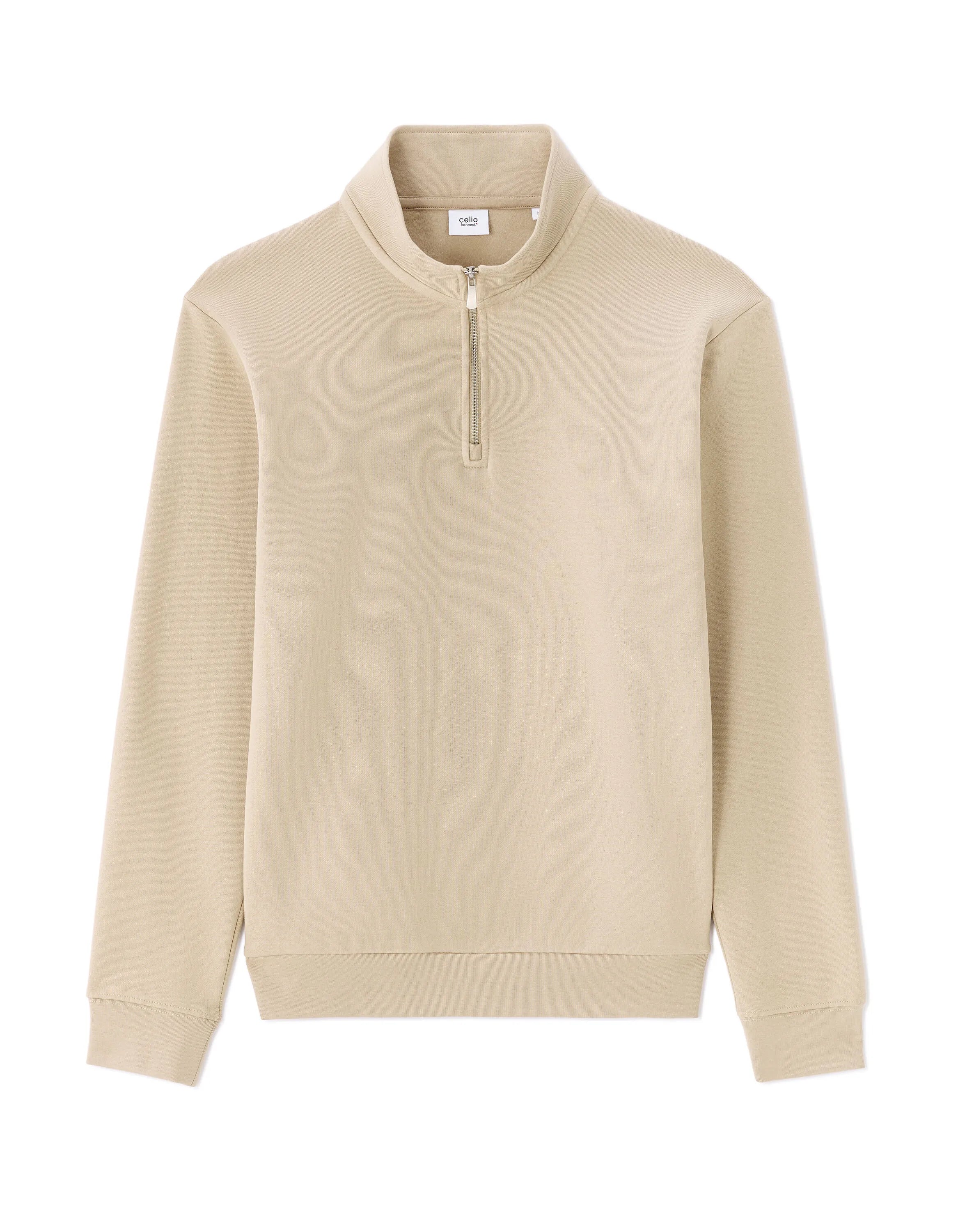 Celio_Beige Humus_Regular Plain Trucker Neck Sweatshirt_METREUK_BEIGE HUMUS_07