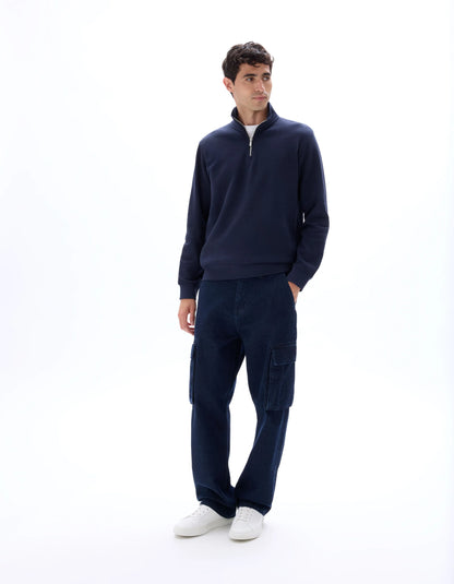 Celio_Navy_Regular Crew Neck Sweatshirt_METREUK_NAVY_01
