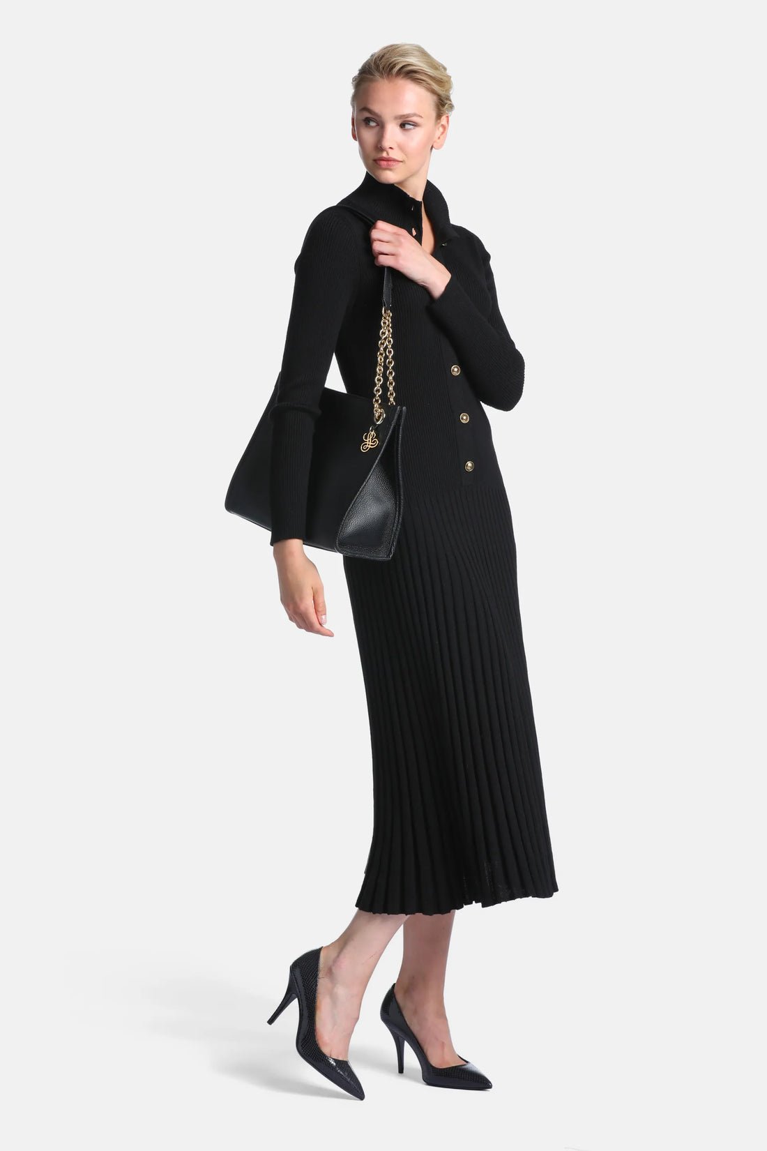 Luisa Spagnoli Nero Women Met Pleated Midi Dress SKU: MET_0101 Image 01