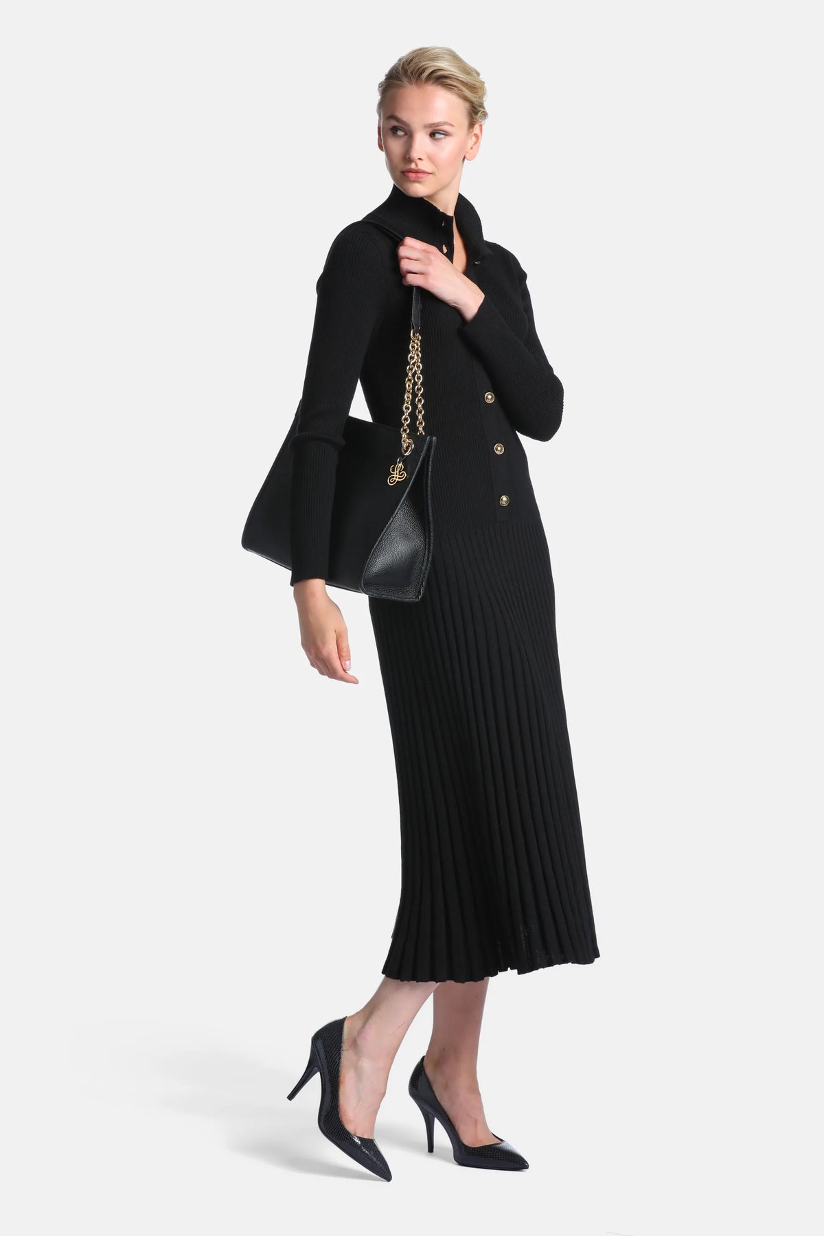 Luisa Spagnoli Nero Women Met Pleated Midi Dress SKU: MET_0101 Image 01