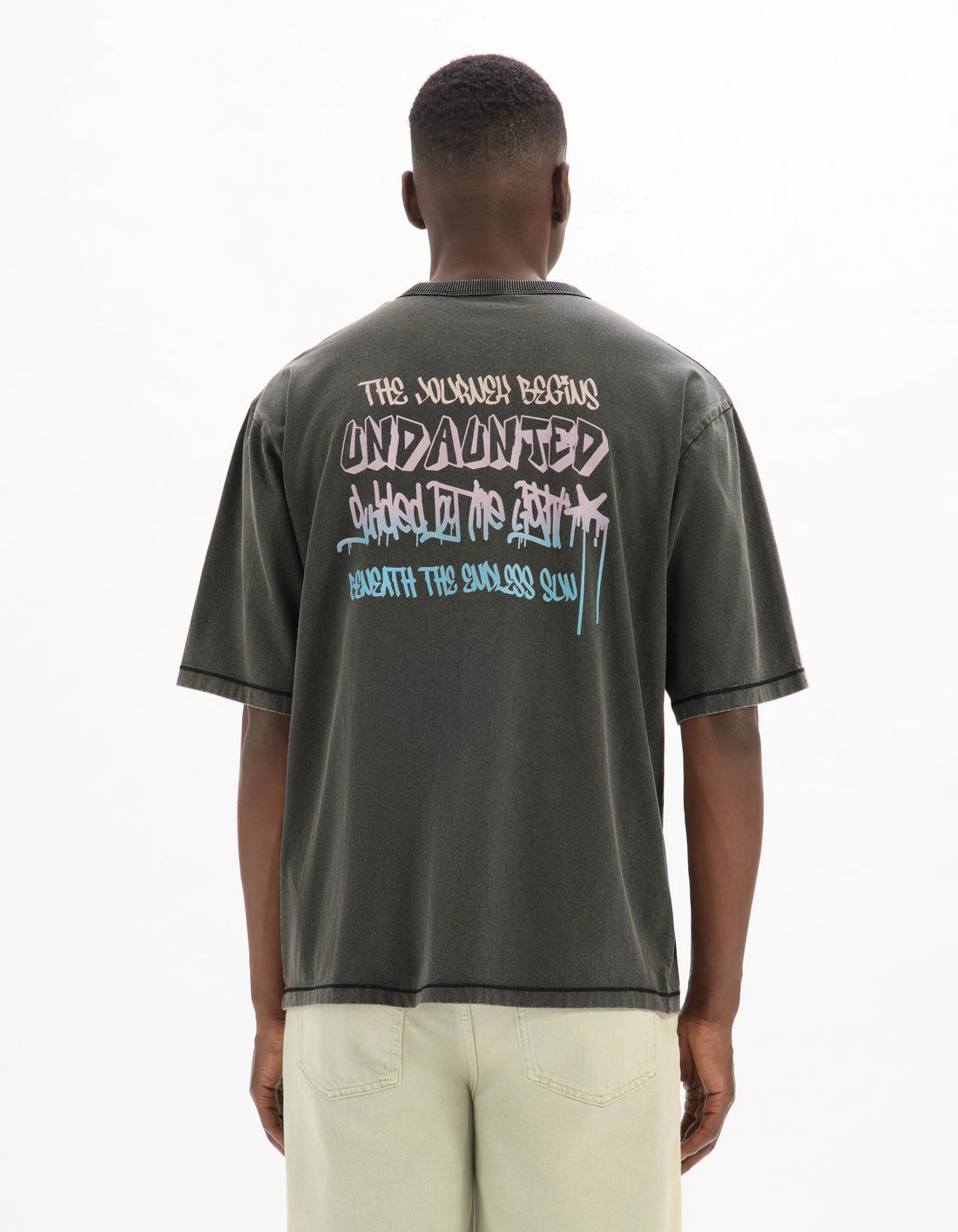 Celio_Black_Oversized Crew Neck T-Shirt in 100% Cotton with Print_MEVACAY_BLACK_03