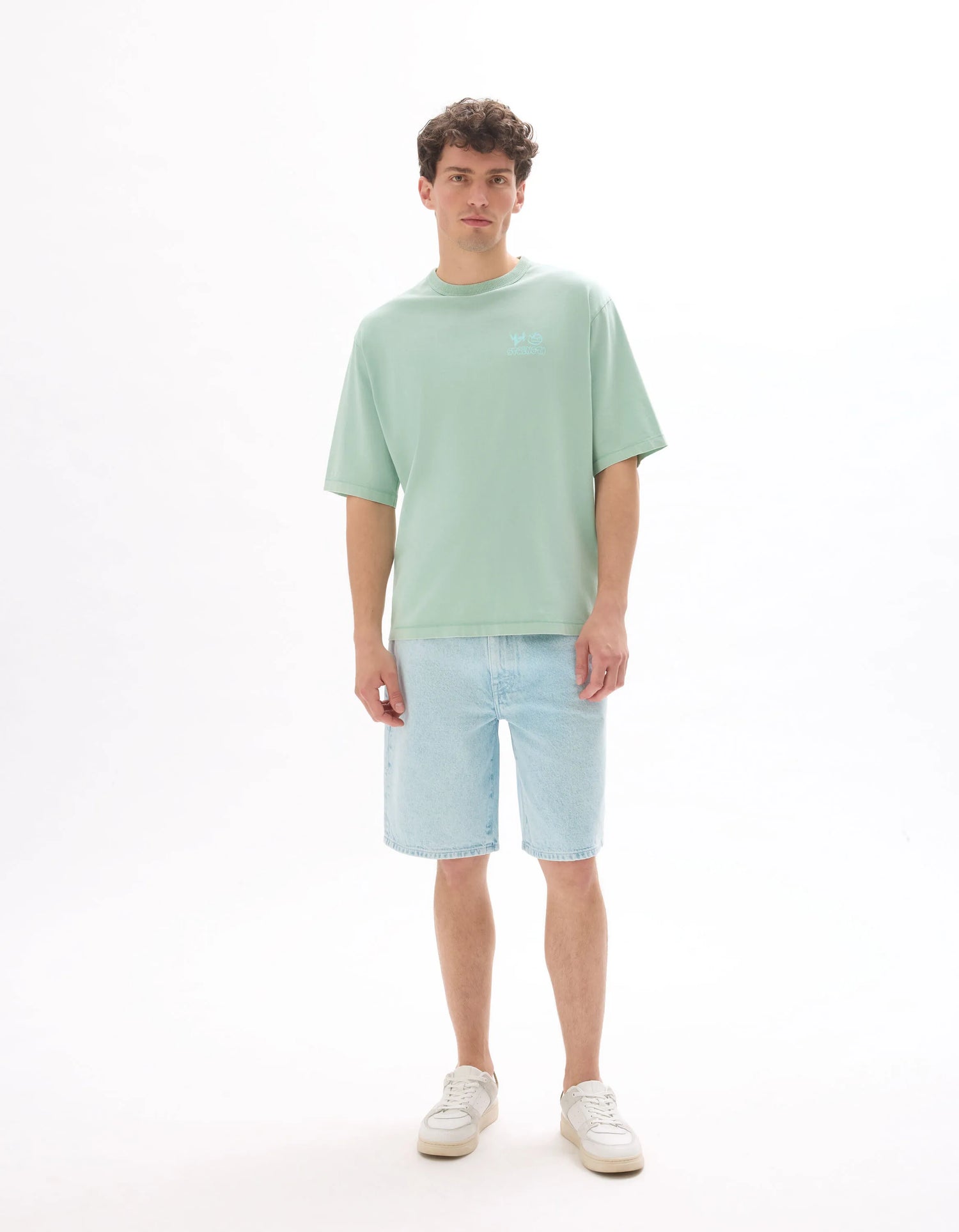 Celio_Mint_Oversized Crew Neck T-Shirt in 100% Cotton with Print_MEVACAY_MINT_01