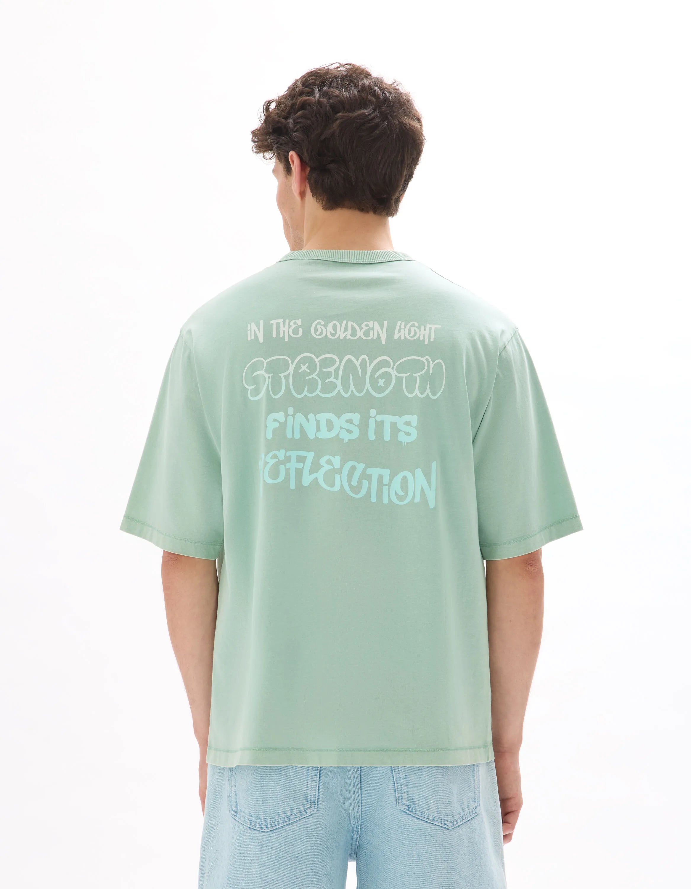 Celio_Mint_Oversized Crew Neck T-Shirt in 100% Cotton with Print_MEVACAY_MINT_03