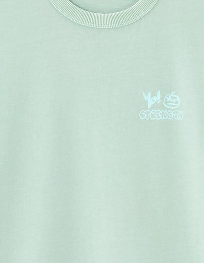Celio_Mint_Oversized Crew Neck T-Shirt in 100% Cotton with Print_MEVACAY_MINT_05