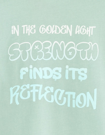 Celio_Mint_Oversized Crew Neck T-Shirt in 100% Cotton with Print_MEVACAY_MINT_06