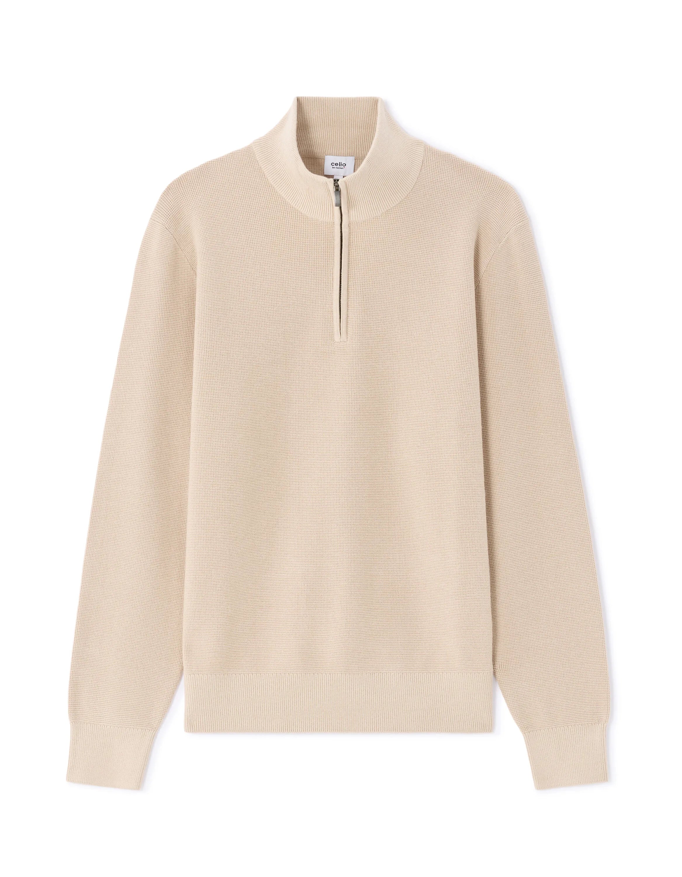 Celio_Beige_Regular-Fit Micro-Waffle Crewneck Sweater - Beige_MEVIATRUCK_BEIGE HUMUS_01