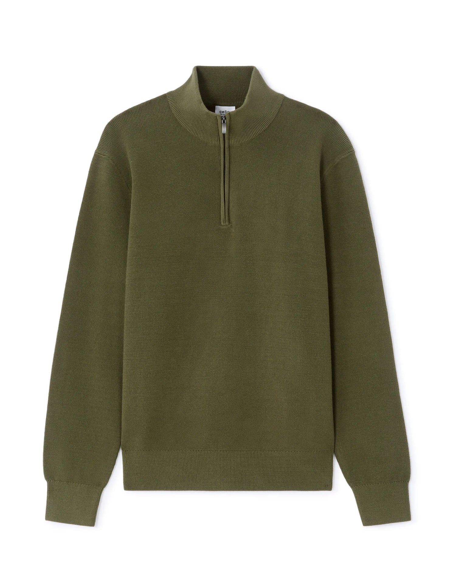 Celio_Green_Regular-Fit Micro-Waffle Crewneck Sweater - Khaki_MEVIATRUCK_KAKI_01