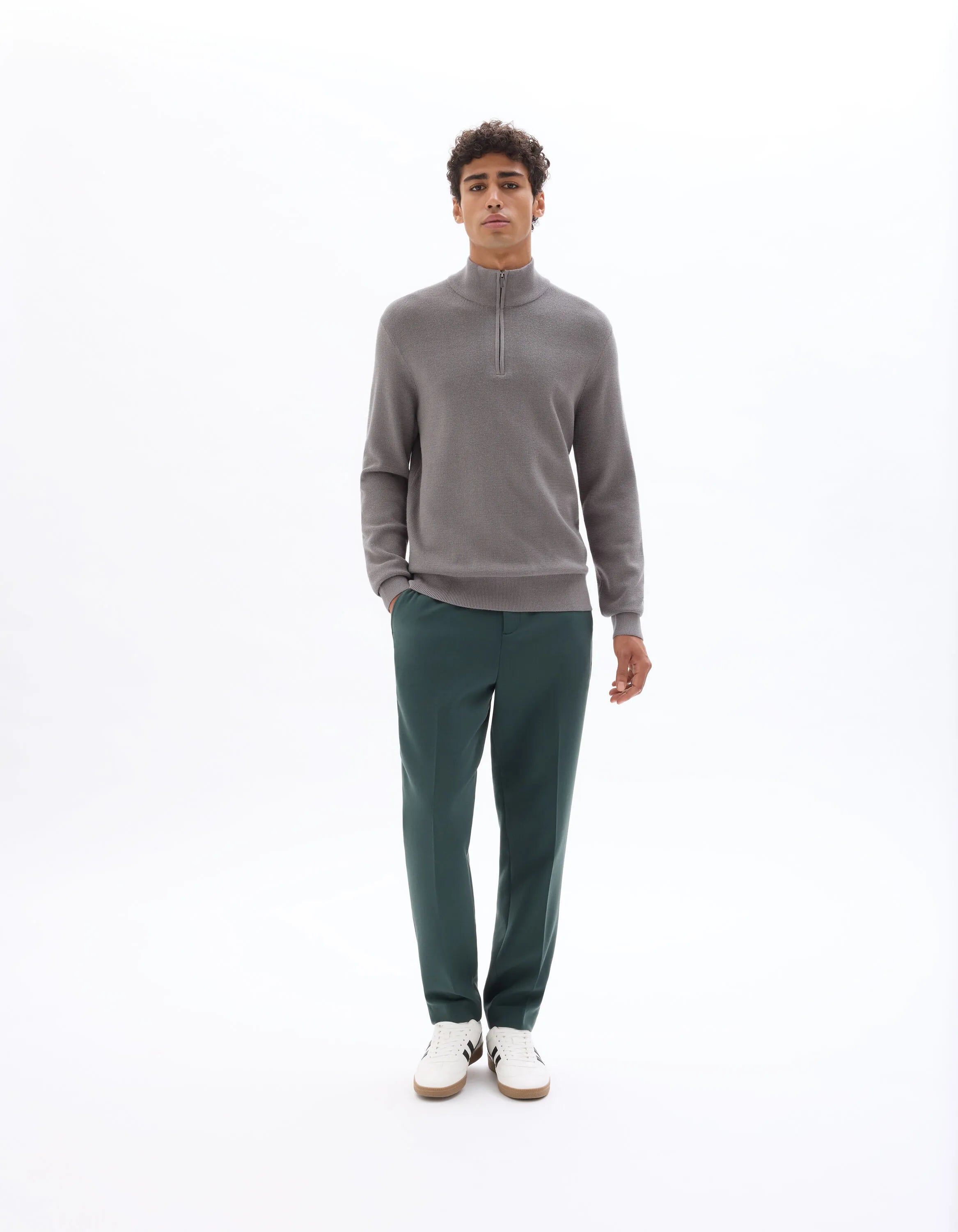 Celio_Grey_Regular-Fit Micro-Waffle Crewneck Sweater - Grey_MEVIATRUCK_MID GREY_02
