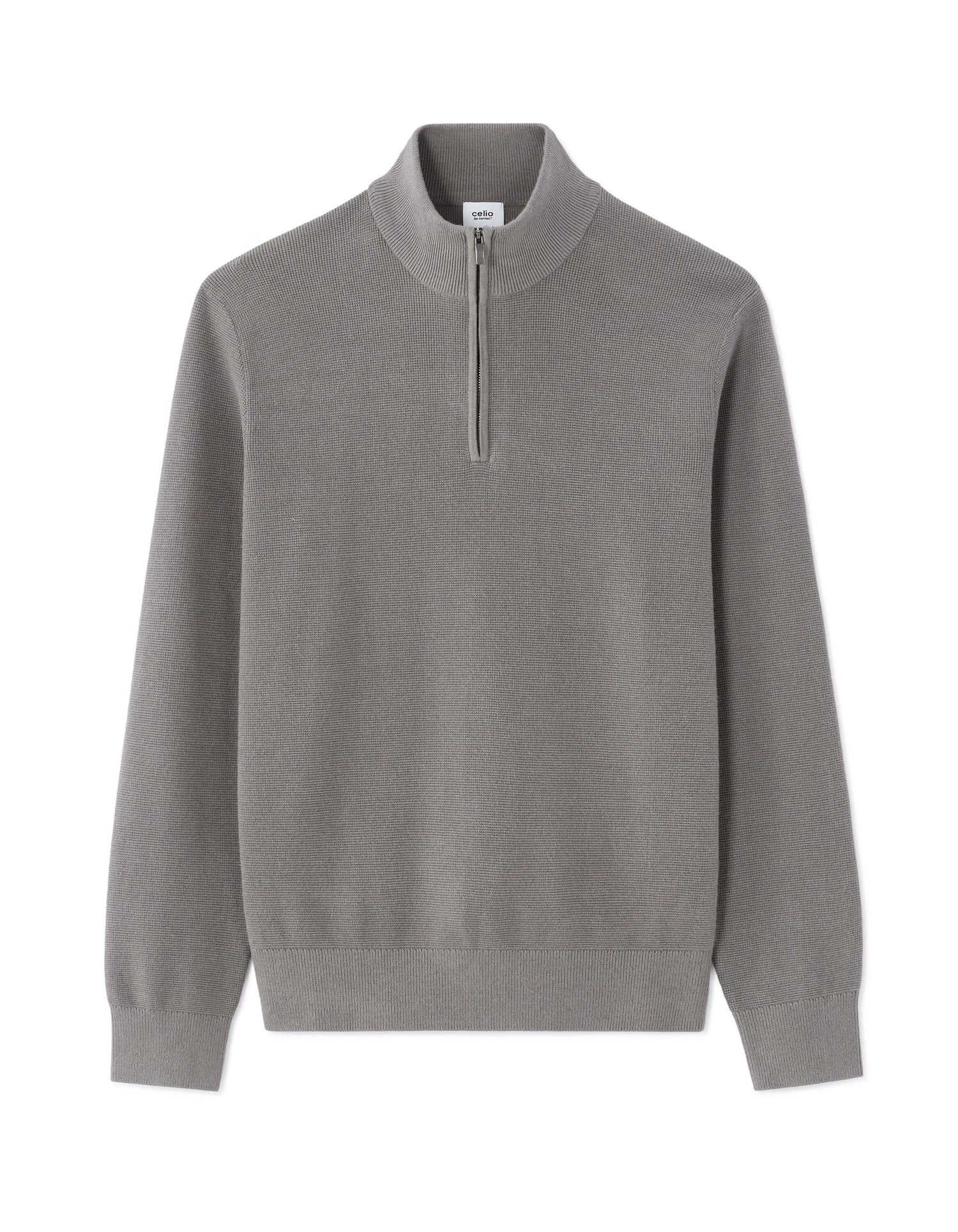 Celio_Grey_Regular-Fit Micro-Waffle Crewneck Sweater - Grey_MEVIATRUCK_MID GREY_05