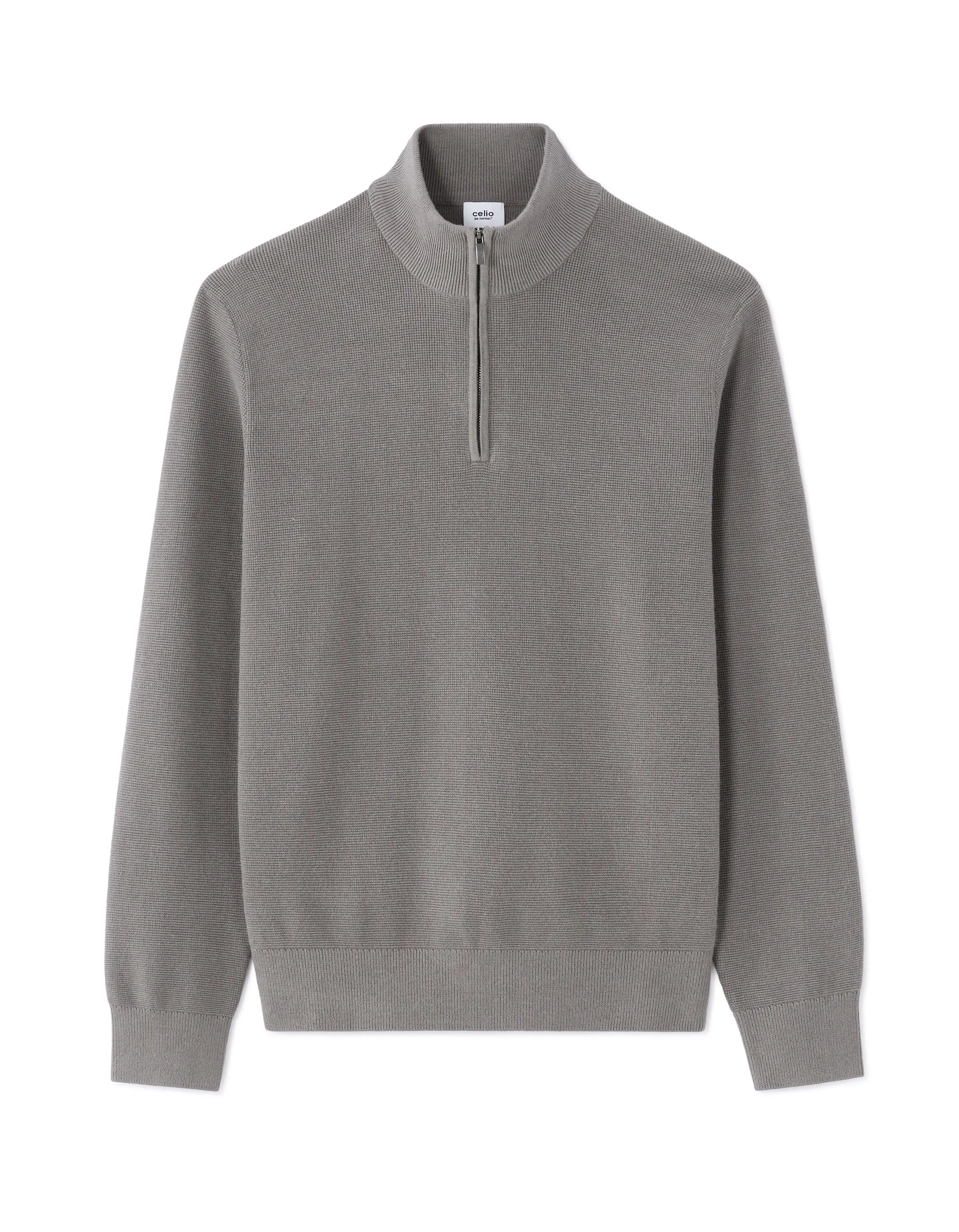 Celio_Grey_Regular-Fit Micro-Waffle Crewneck Sweater - Grey_MEVIATRUCK_MID GREY_05