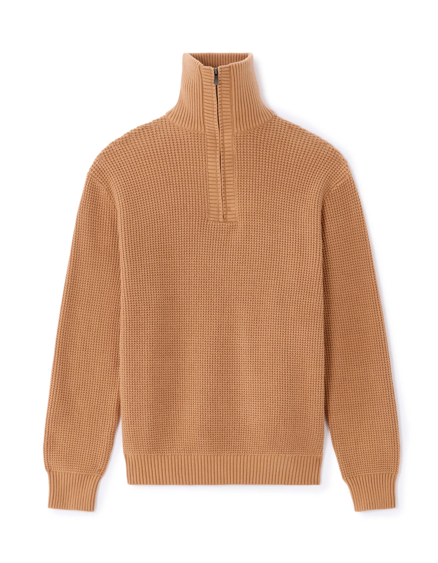 Celio_Beige_Relaxed Cotton Blend Waffle Crew Neck Sweater - Camel_MEWAFFTLE_CAMEL_01