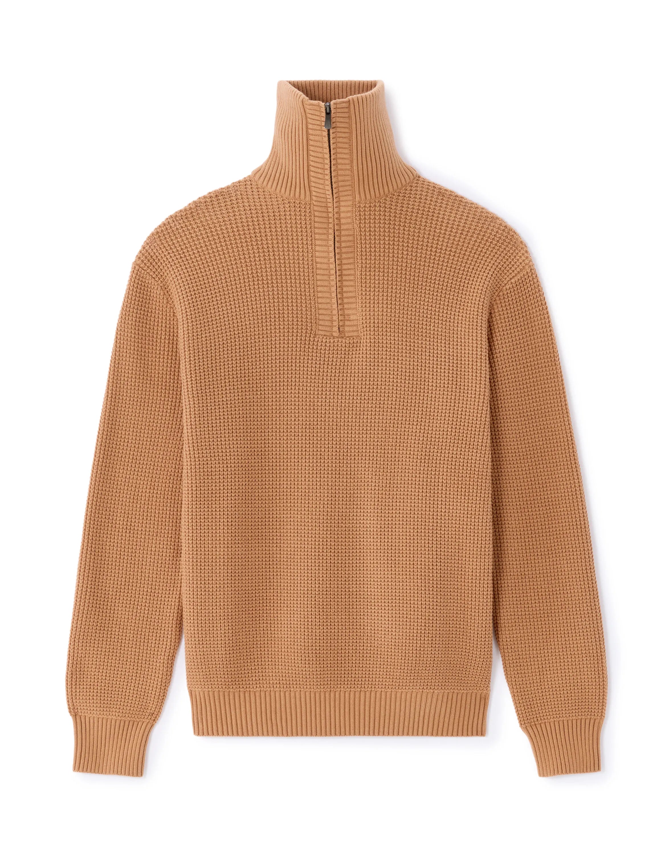 Celio_Beige_Relaxed Cotton Blend Waffle Crew Neck Sweater - Camel_MEWAFFTLE_CAMEL_01