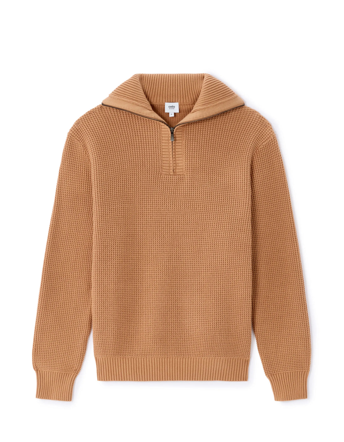 Celio_Beige_Relaxed Cotton Blend Waffle Crew Neck Sweater - Camel_MEWAFFTLE_CAMEL_02