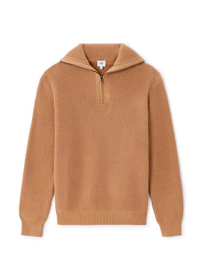 Celio_Beige_Relaxed Cotton Blend Waffle Crew Neck Sweater - Camel_MEWAFFTLE_CAMEL_02