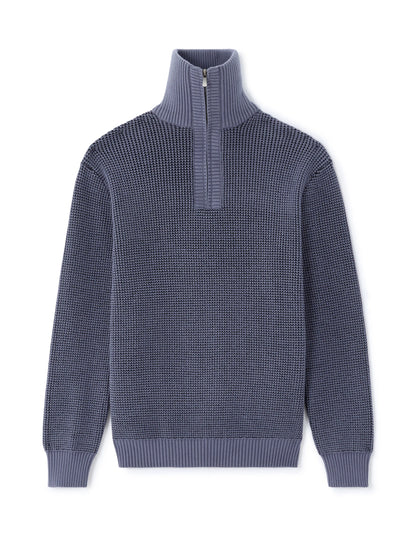 Celio_Blue_Relaxed Cotton Blend Waffle Crew Neck Sweater - Charcoal_MEWAFFTLE_DARK STORM_01