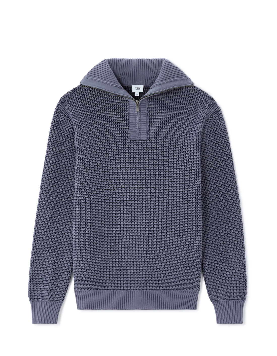 Celio_Blue_Relaxed Cotton Blend Waffle Crew Neck Sweater - Charcoal_MEWAFFTLE_DARK STORM_02