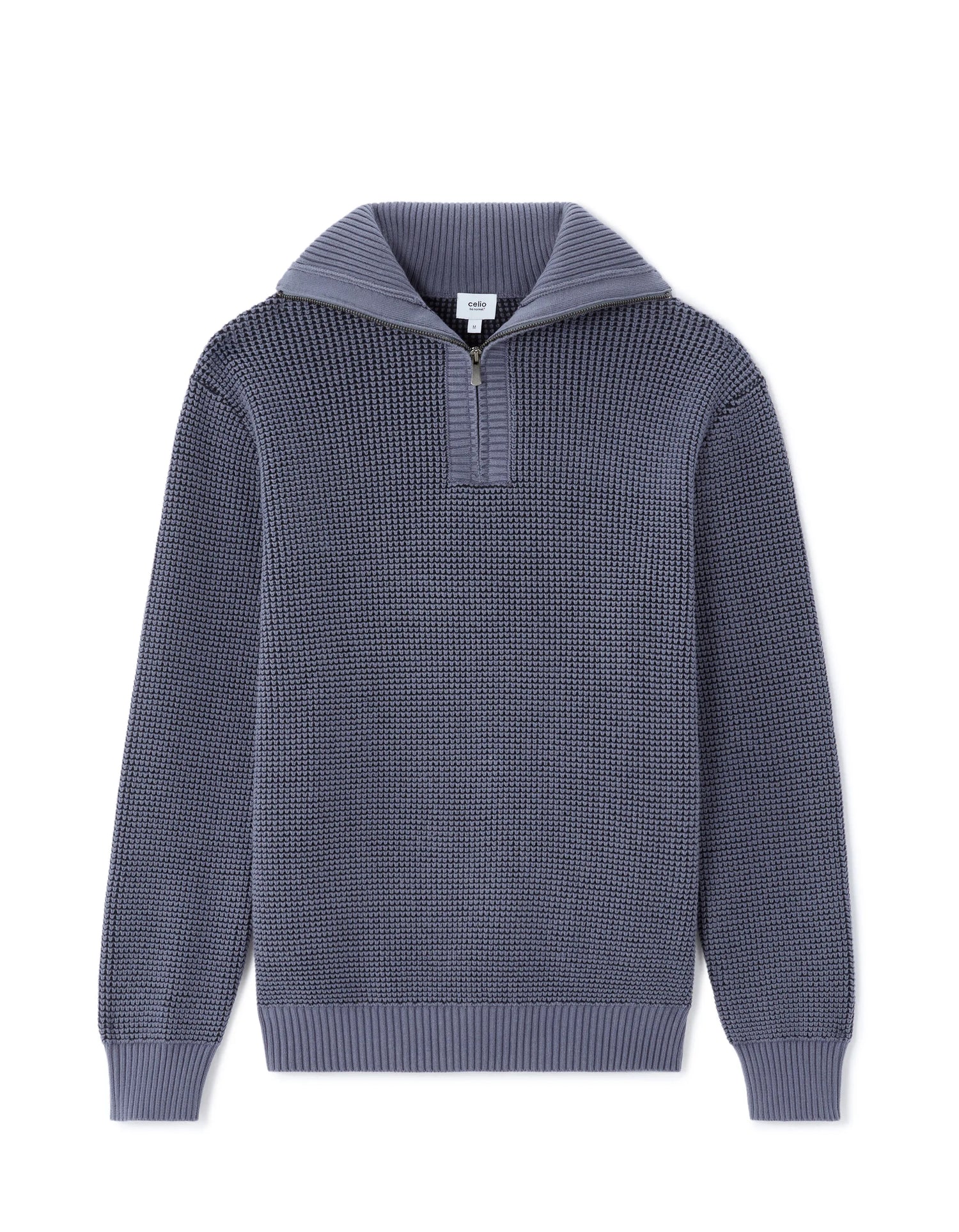 Celio_Blue_Relaxed Cotton Blend Waffle Crew Neck Sweater - Charcoal_MEWAFFTLE_DARK STORM_02