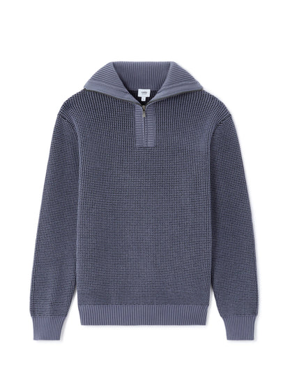 Celio_Blue_Relaxed Cotton Blend Waffle Crew Neck Sweater - Charcoal_MEWAFFTLE_DARK STORM_02