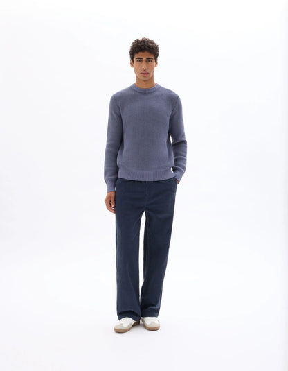 Celio_Blue_Regular Crew Neck Waffle Sweater in Cotton Blend - Anthracite_MEWAFFY_DARK STORM_02
