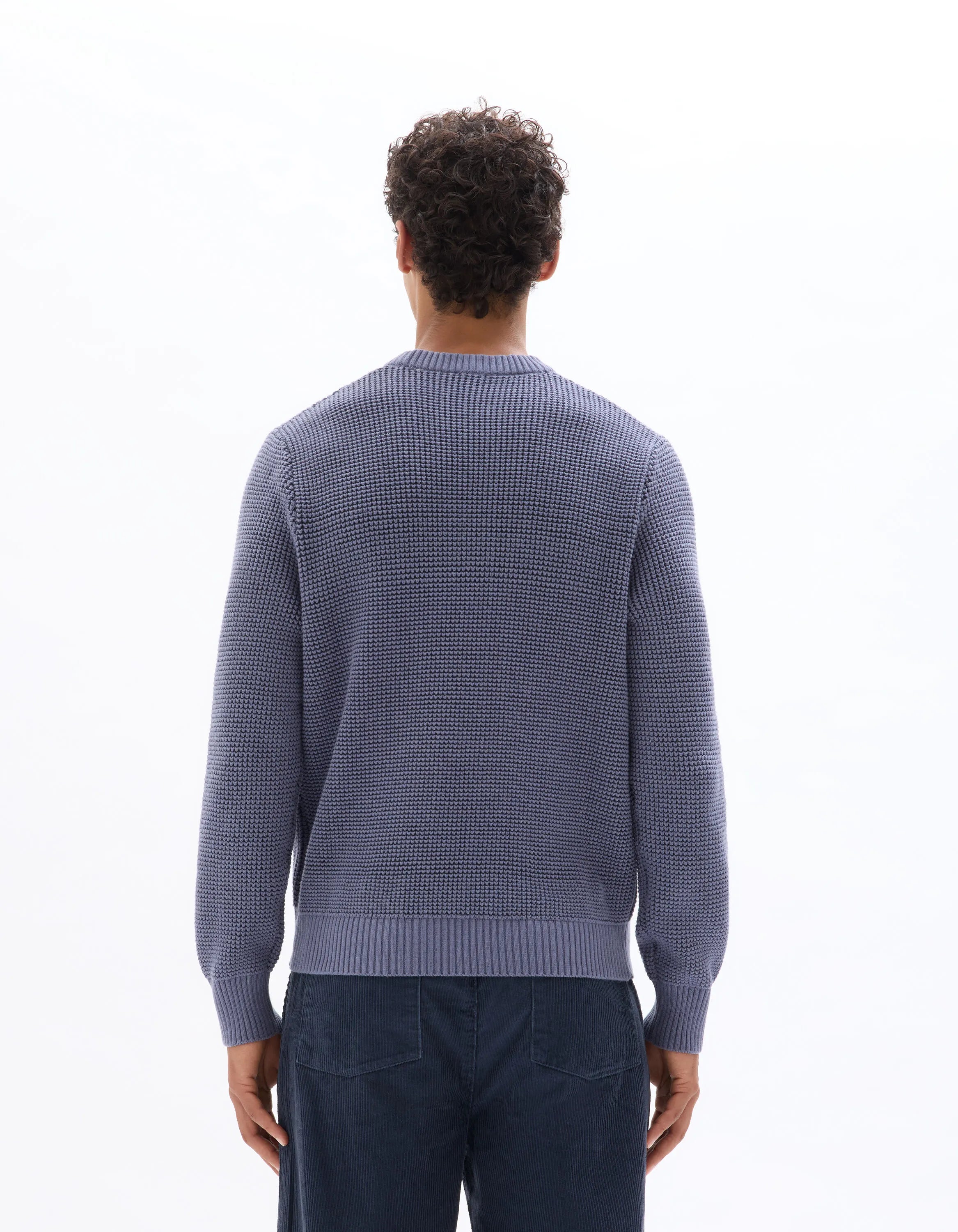 Celio_Blue_Regular Crew Neck Waffle Sweater in Cotton Blend - Anthracite_MEWAFFY_DARK STORM_03