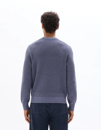 Celio_Blue_Regular Crew Neck Waffle Sweater in Cotton Blend - Anthracite_MEWAFFY_DARK STORM_03