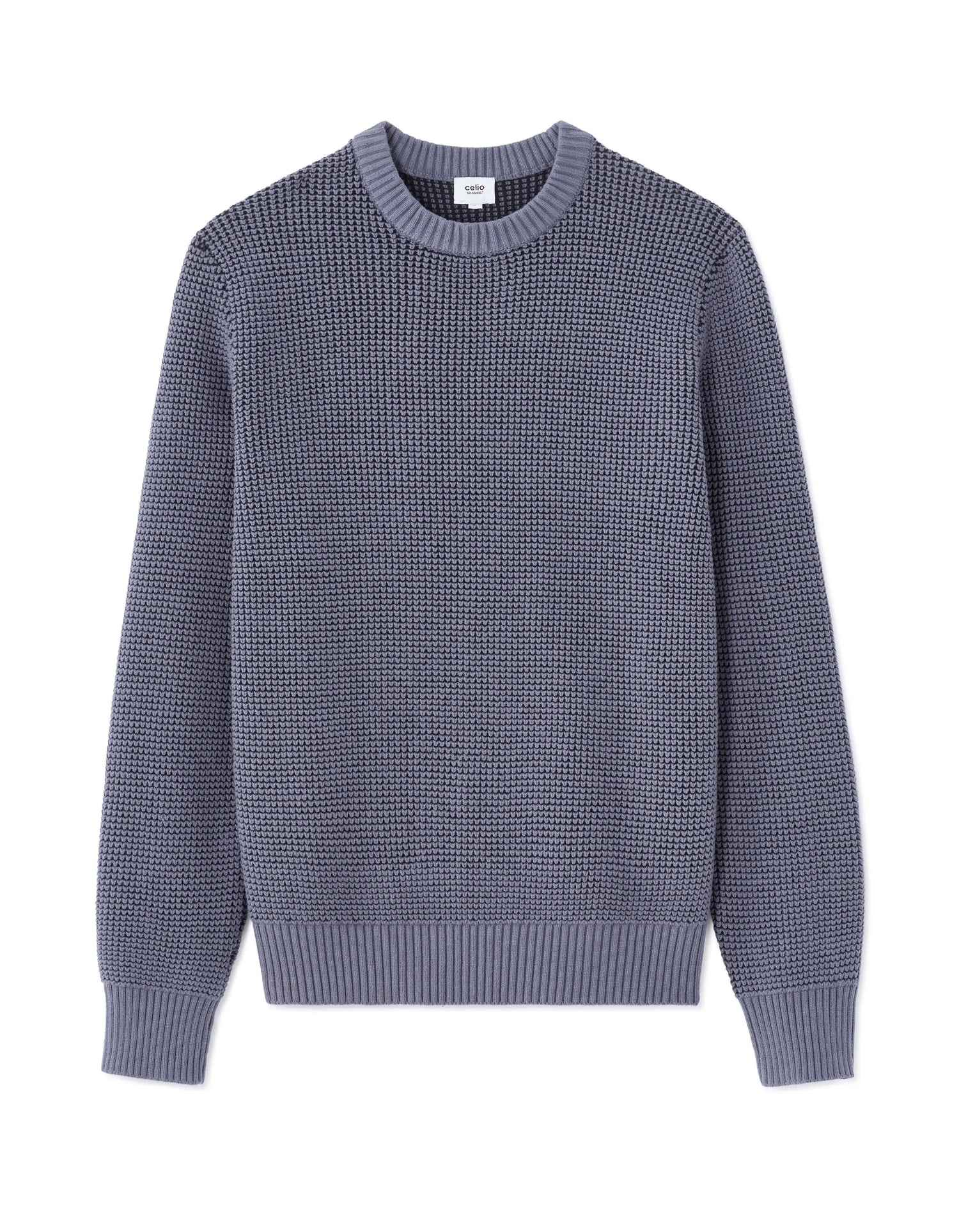 Celio_Blue_Regular Crew Neck Waffle Sweater in Cotton Blend - Anthracite_MEWAFFY_DARK STORM_05