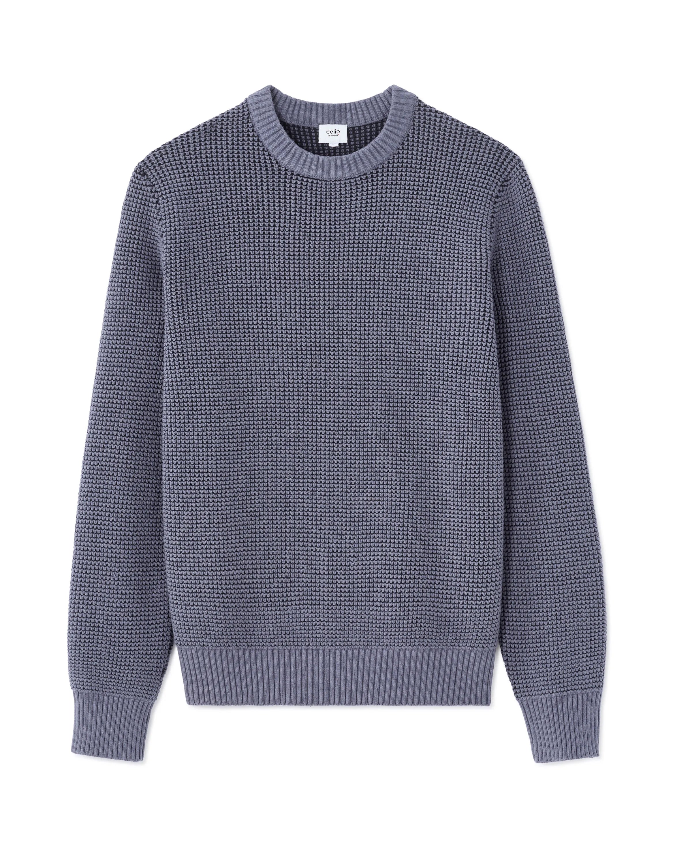 Celio_Blue_Regular Crew Neck Waffle Sweater in Cotton Blend - Anthracite_MEWAFFY_DARK STORM_05