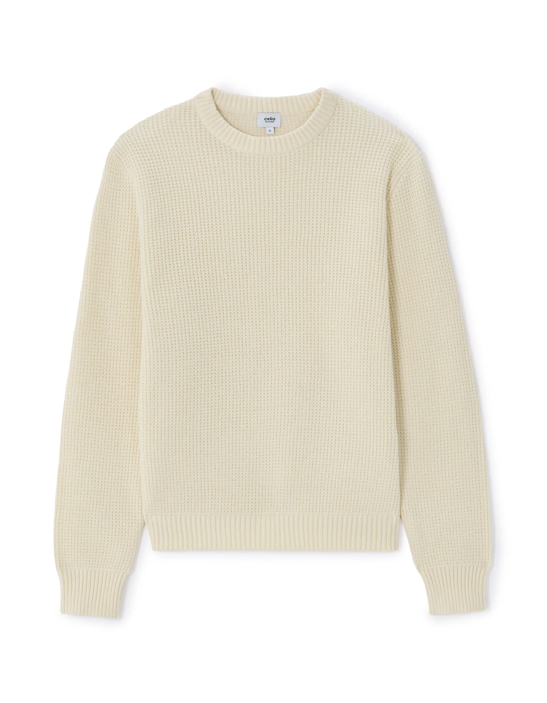 Celio_White_Regular Crew Neck Waffle Sweater in Cotton Blend - Ecru_MEWAFFY_ECRU_01