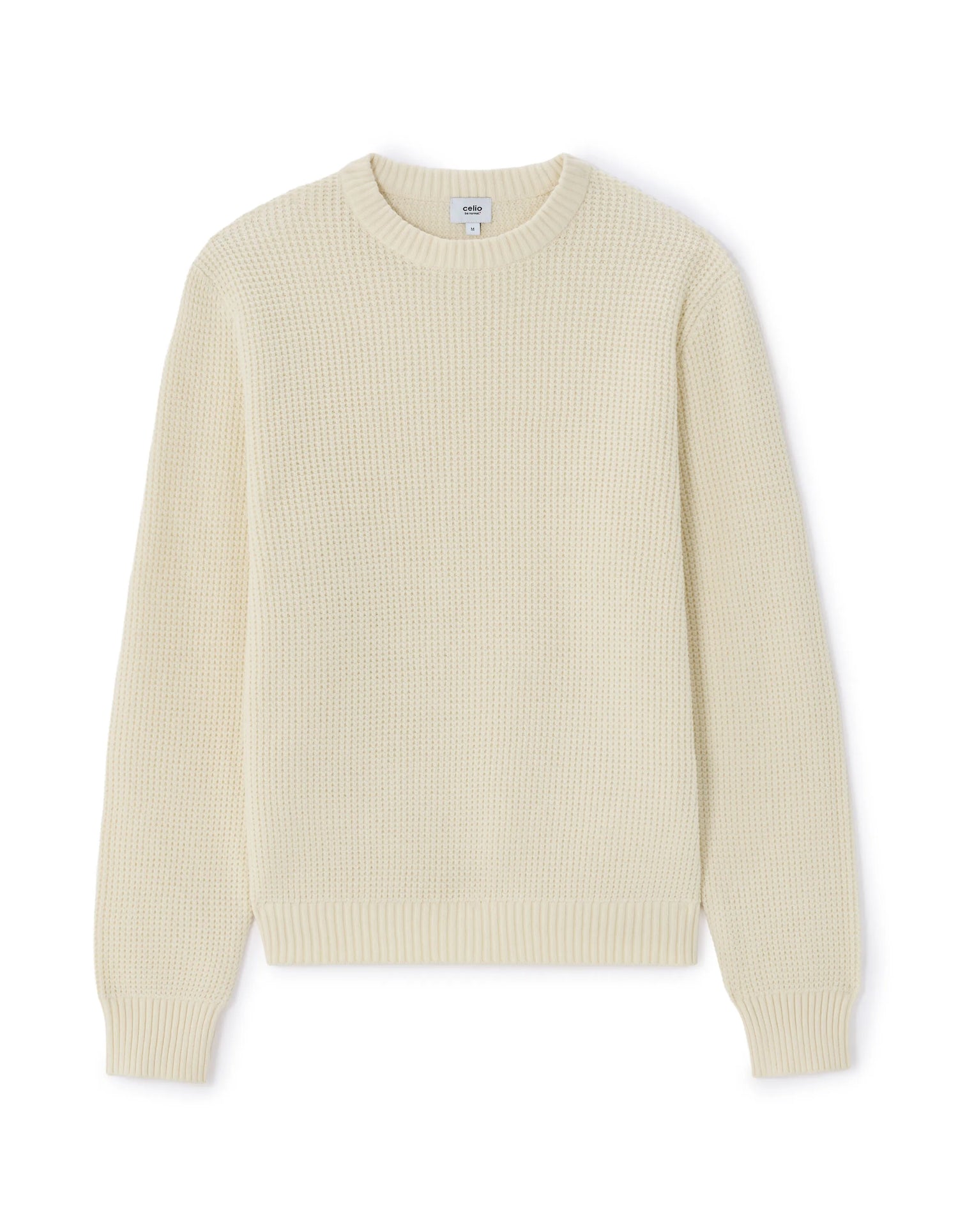 Celio_White_Regular Crew Neck Waffle Sweater in Cotton Blend - Ecru_MEWAFFY_ECRU_01
