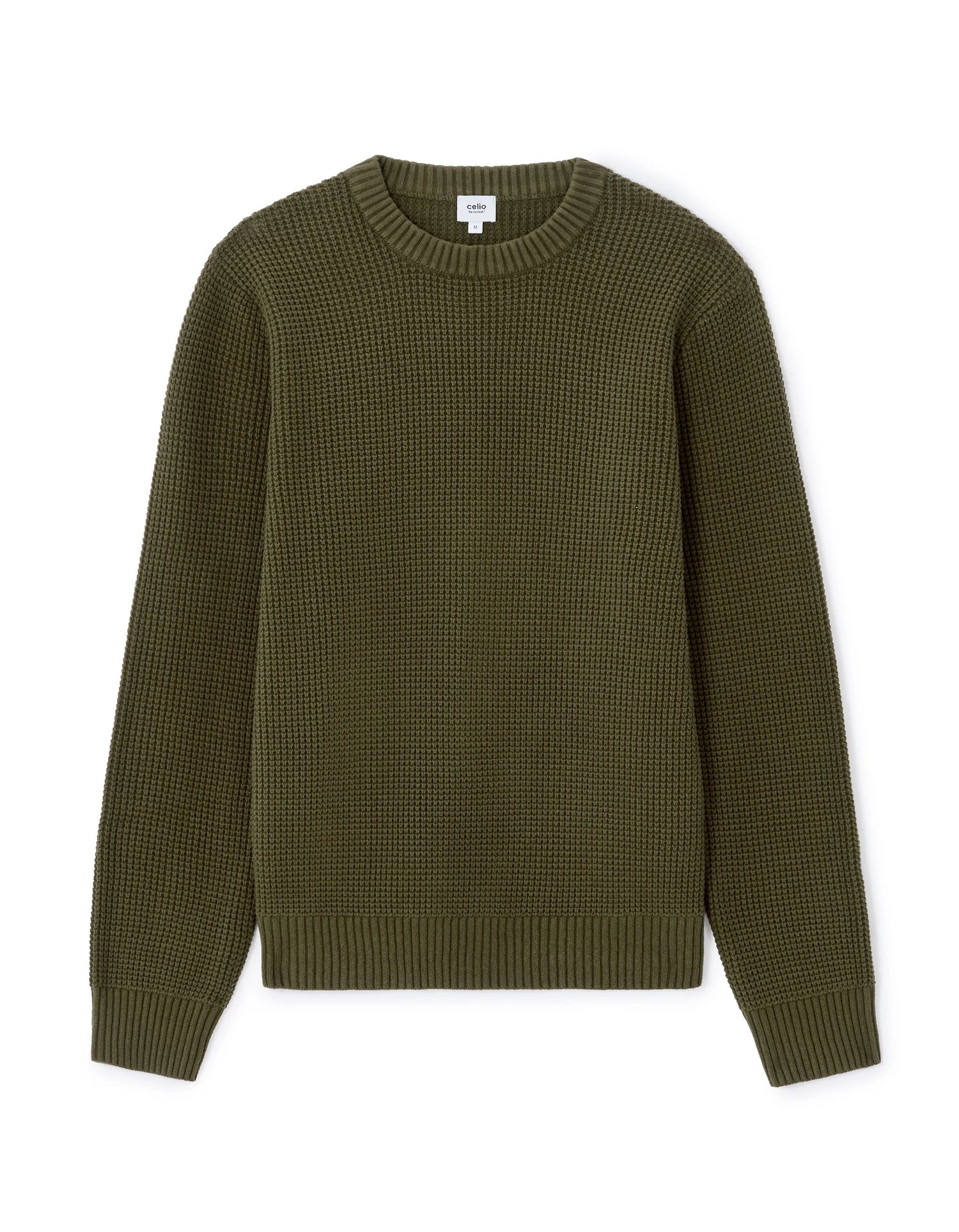 Celio_Green_Regular Crew Neck Waffle Sweater in Cotton Blend - Khaki_MEWAFFY_KAKI_01
