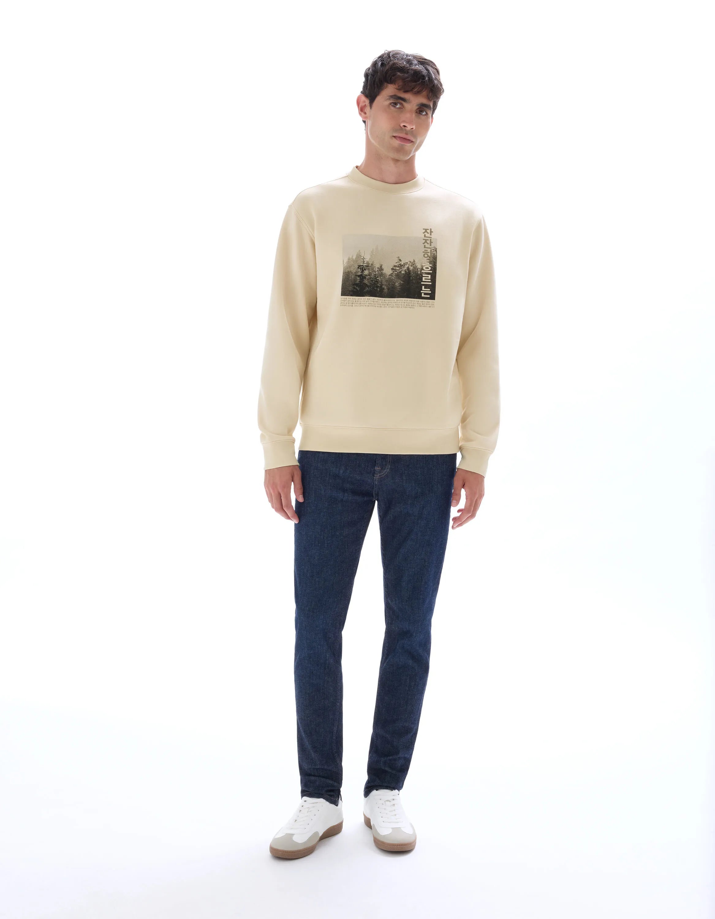 Celio_Creme_Regular Crew Neck Sweatshirt with Asian Print_MEWIND_CREME_01