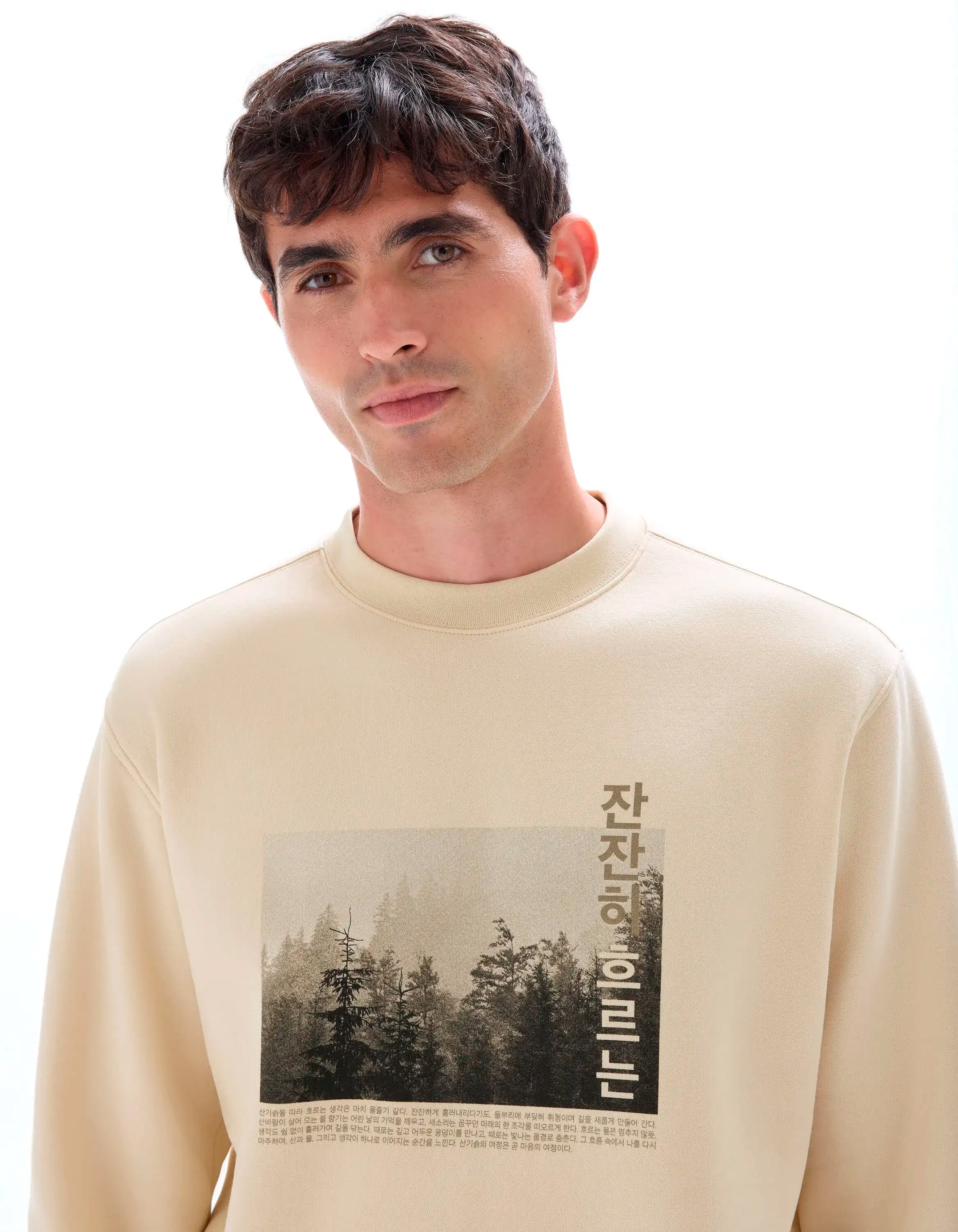 Celio_Creme_Regular Crew Neck Sweatshirt with Asian Print_MEWIND_CREME_04