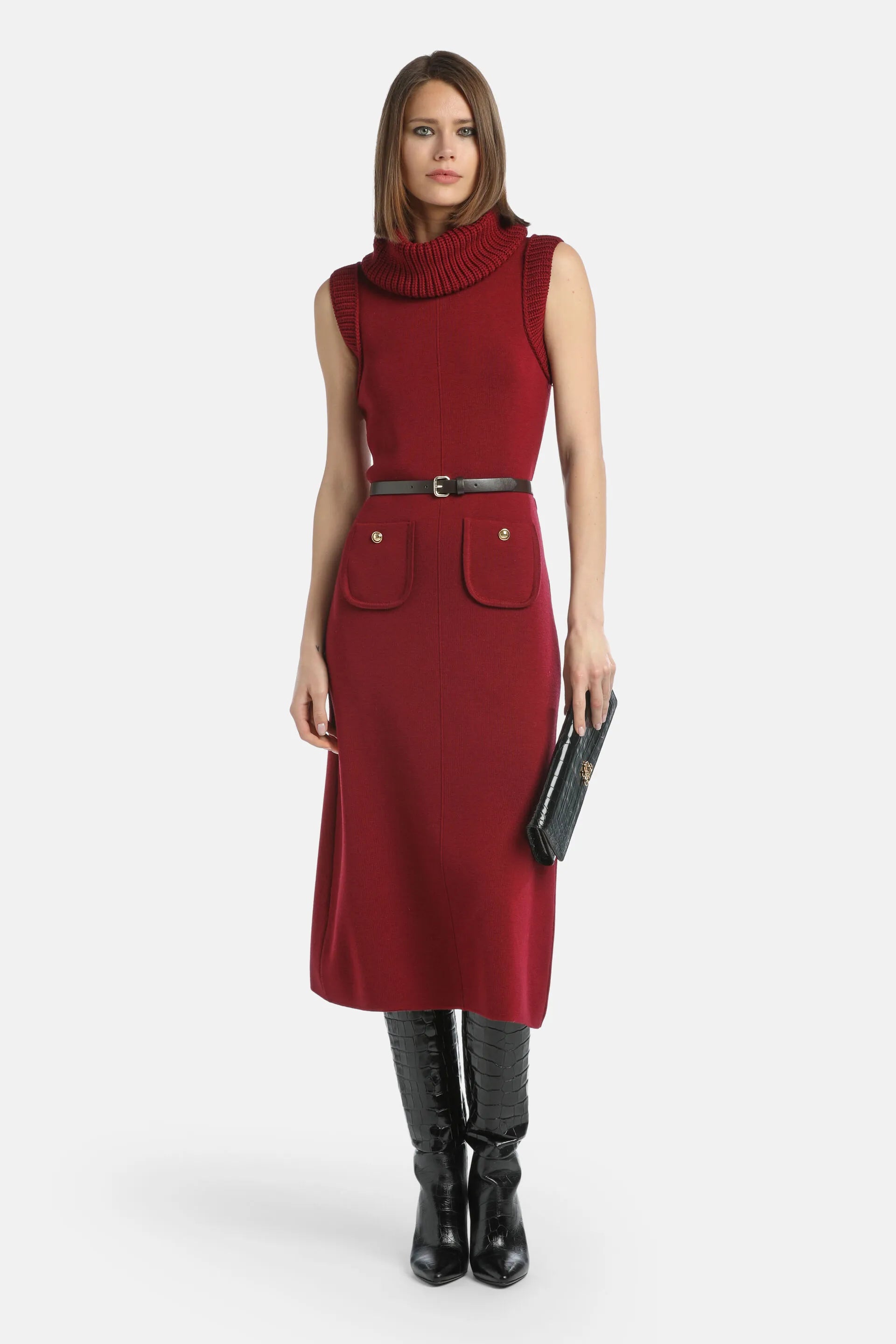 Luisa Spagnoli_Burgundy_Mirina - Midi Dress With Built-In Belt_MIRINA_2405_02