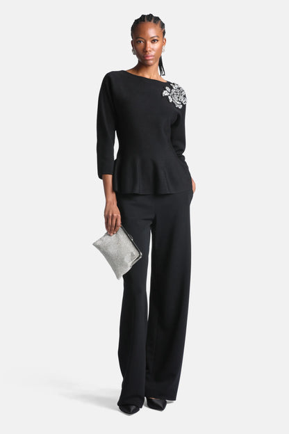 Luisa Spagnoli Nero Women Misterioso Embroidered Wool Sweater SKU: MISTERIOSO_0101 Image 05