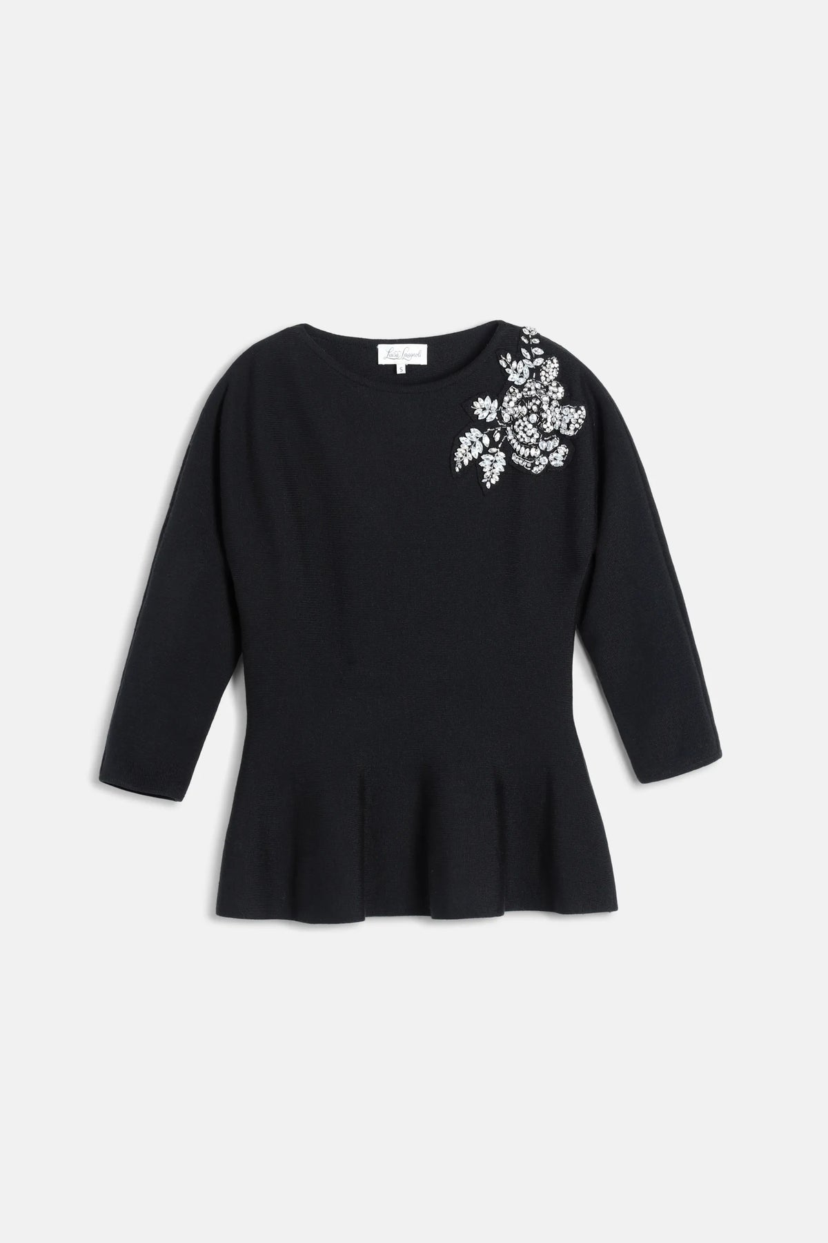 Luisa Spagnoli Nero Women Misterioso Embroidered Wool Sweater SKU: MISTERIOSO_0101 Image 06