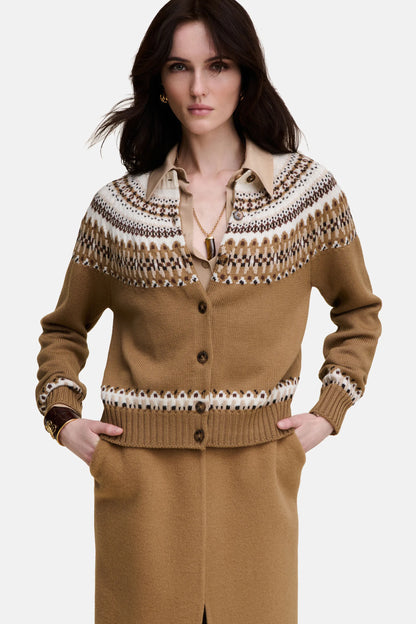 Luisa Spagnoli Var Cammello Women Mity - Fair Isle-Inspired Cardigan SKU: MITY_3374 Image 01