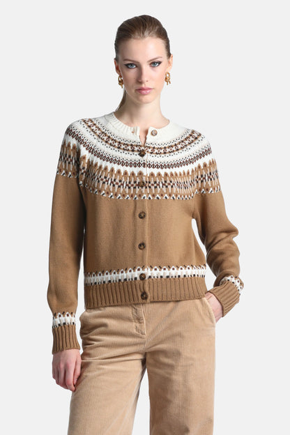 Luisa Spagnoli Var Cammello Women Mity - Fair Isle-Inspired Cardigan SKU: MITY_3374 Image 03