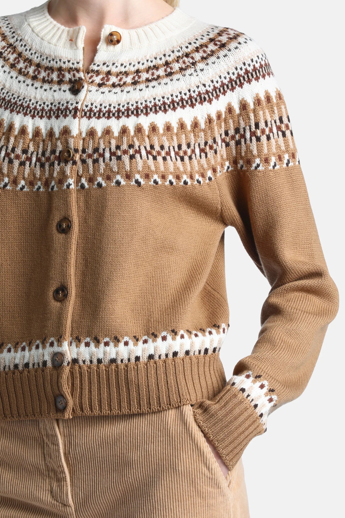 Luisa Spagnoli Var Cammello Women Mity - Fair Isle-Inspired Cardigan SKU: MITY_3374 Image 06