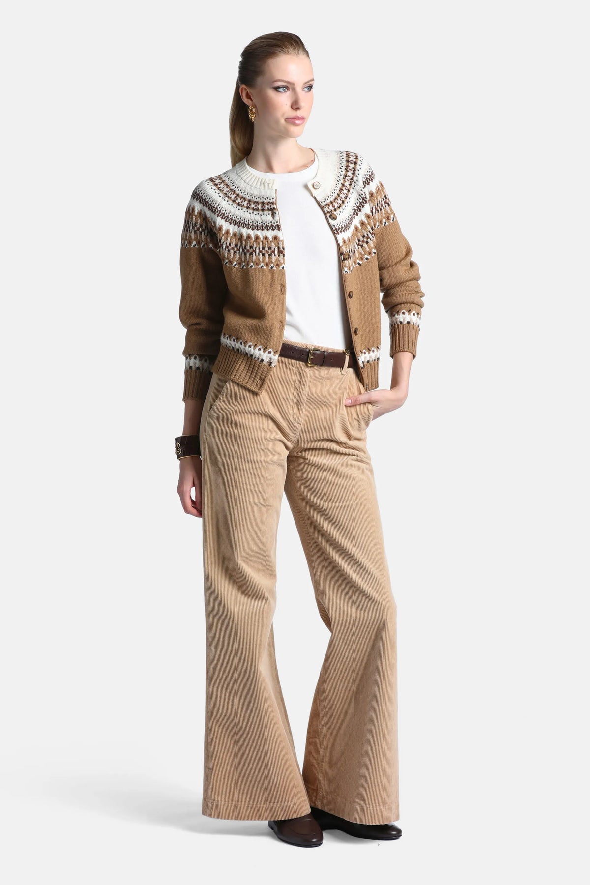 Luisa Spagnoli Var Cammello Women Mity - Fair Isle-Inspired Cardigan SKU: MITY_3374 Image 07