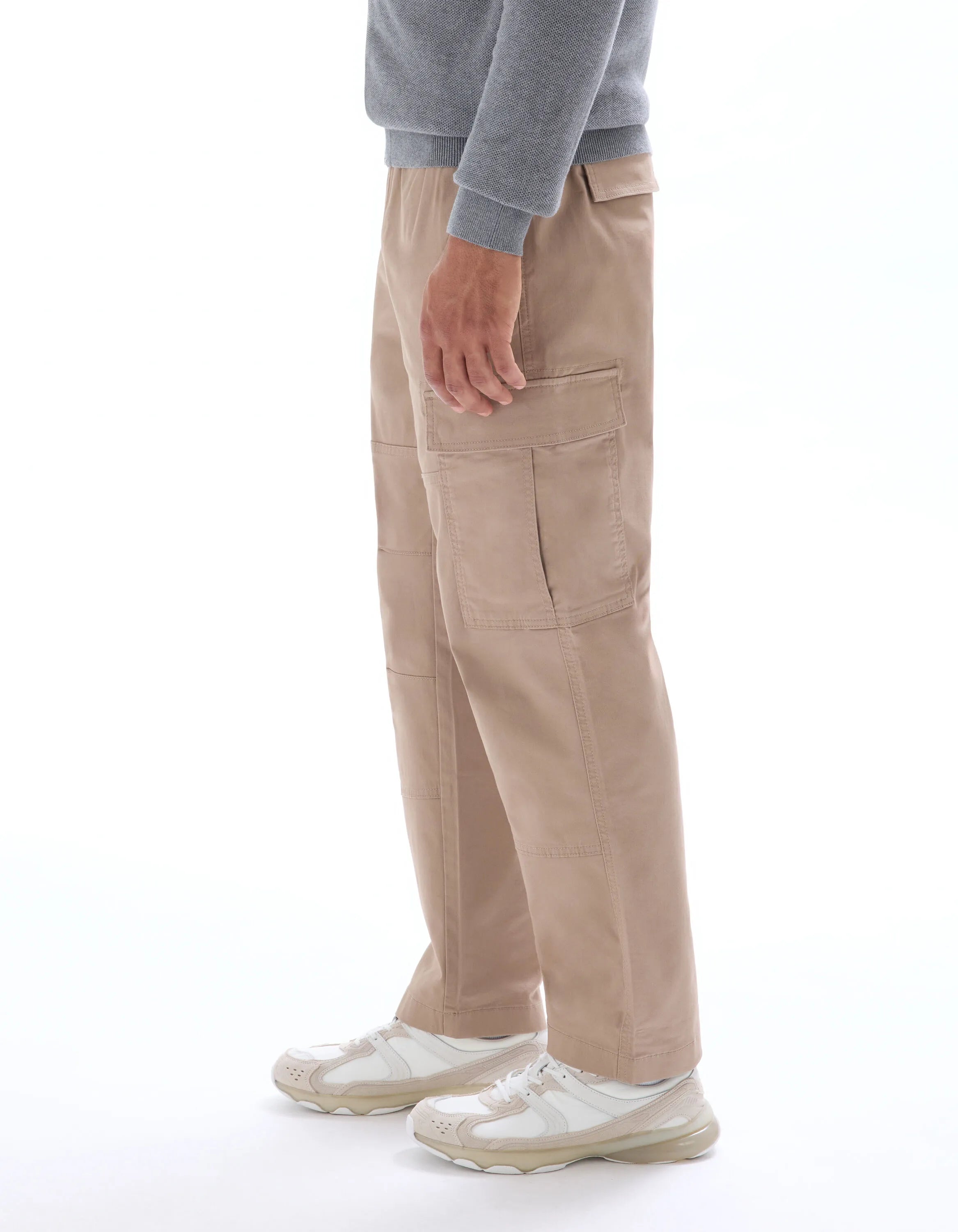 Celio_Beige Clair_Stretch Cotton Straight Cargo Pants_MOCADROI_BEIGE CLAIR_04