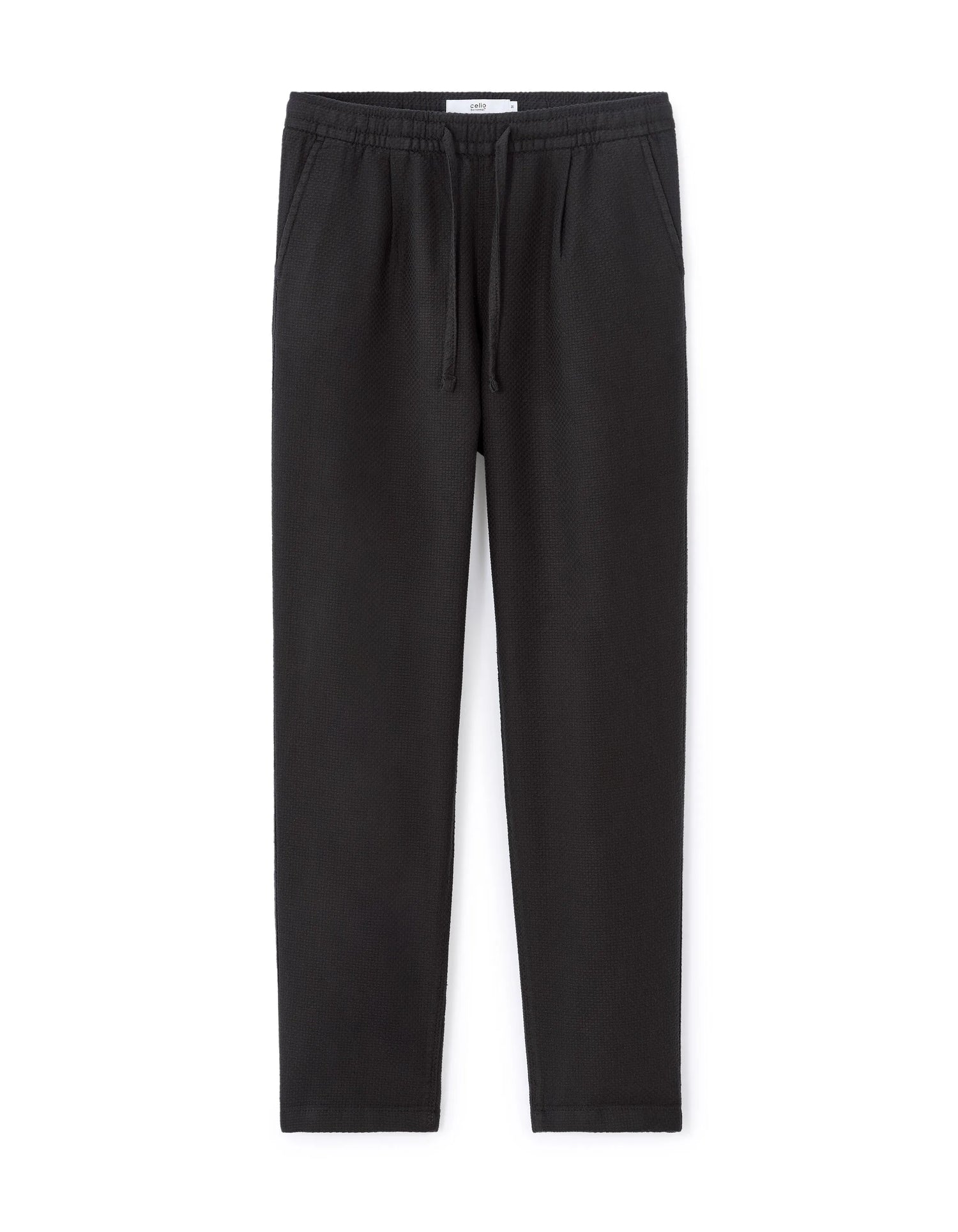 Celio_Black_100% Cotton Canvas Textured Slim Pants_MOCANVAS_BLACK_07
