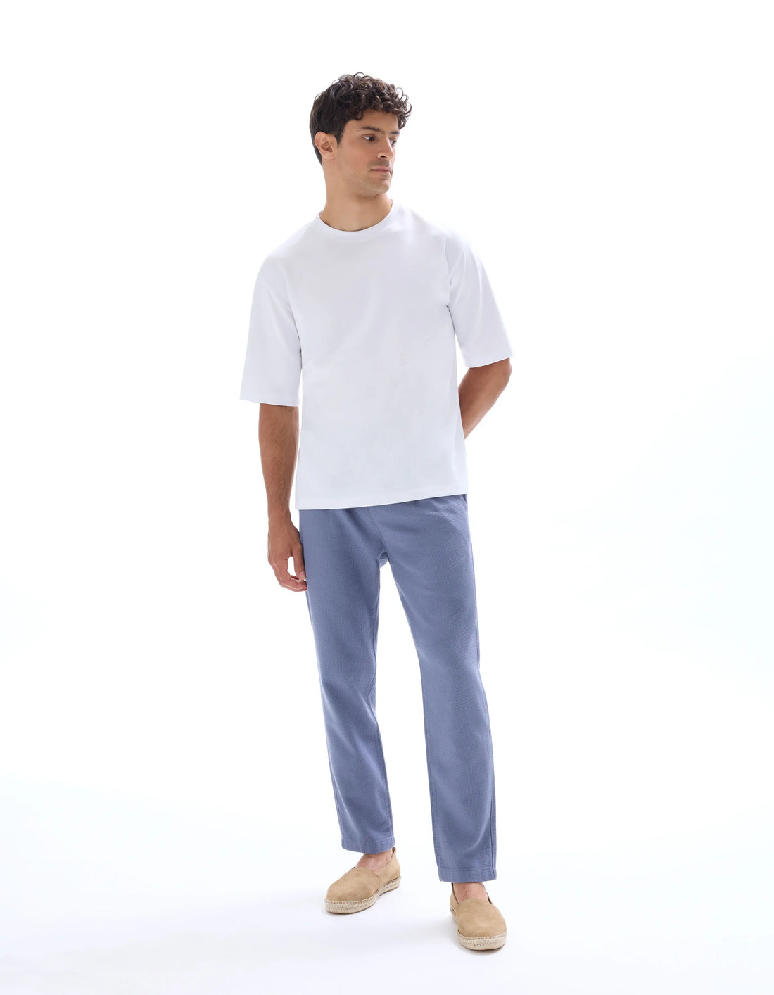 Celio_Bleu Moyen_100% Cotton Canvas Textured Slim Pants_MOCANVAS_BLEU MOYEN_01