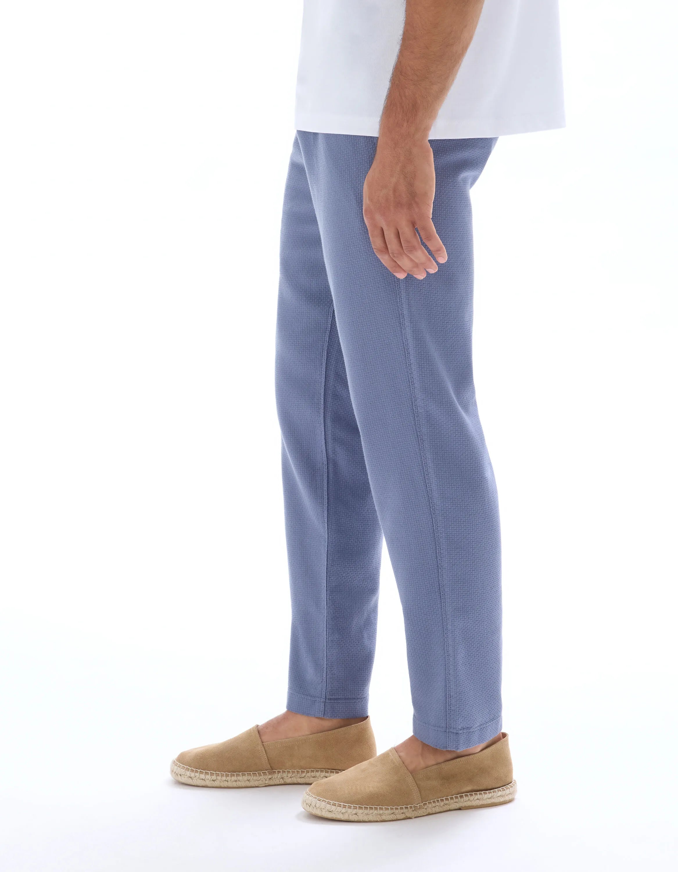 Celio_Bleu Moyen_100% Cotton Canvas Textured Slim Pants_MOCANVAS_BLEU MOYEN_04