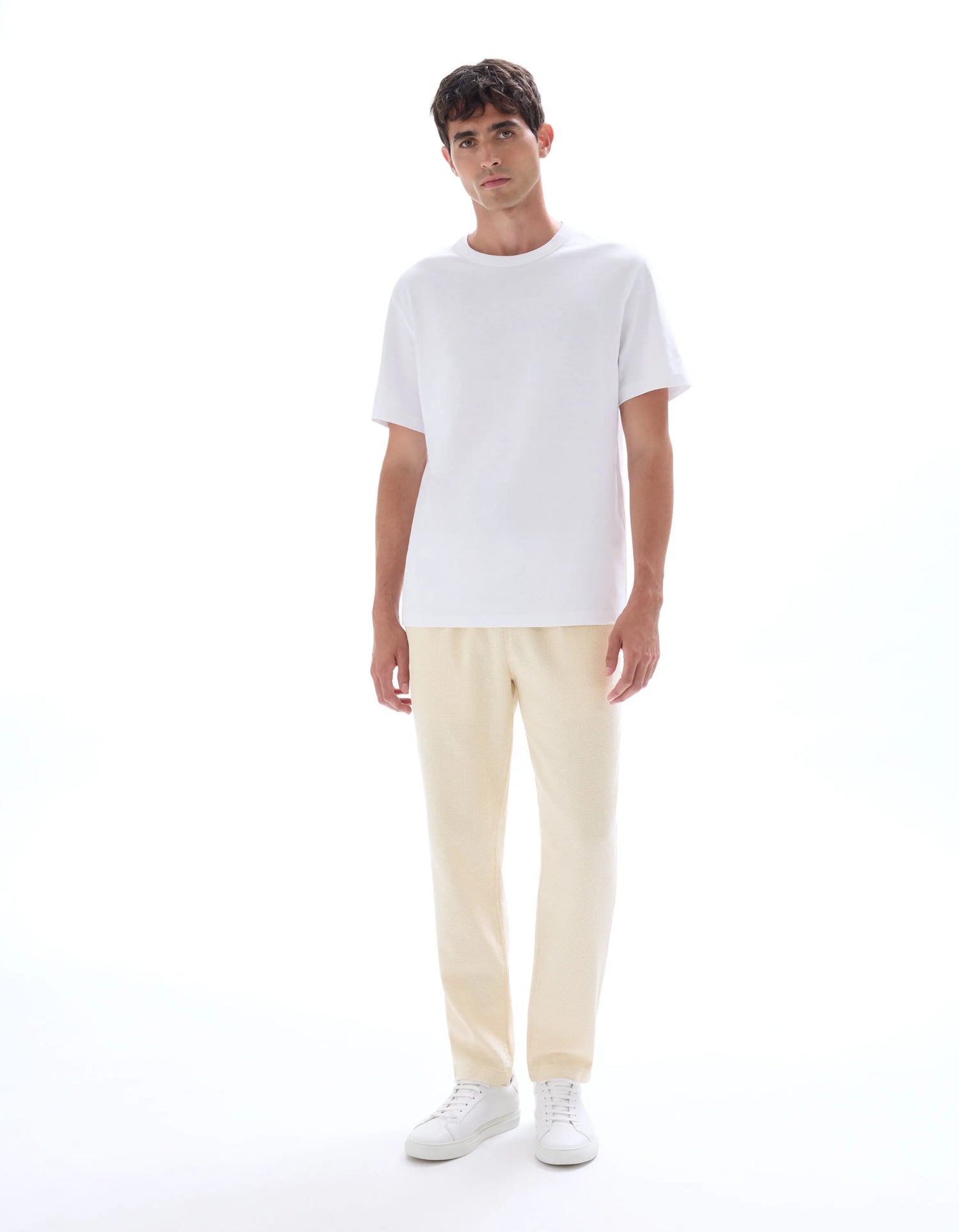 Celio_Ecru_100% Cotton Canvas Textured Slim Pants_MOCANVAS_ECRU_01