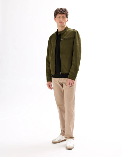 Celio_Kaki_Faux Suede Biker Jacket_MULANE1_KAKI_01