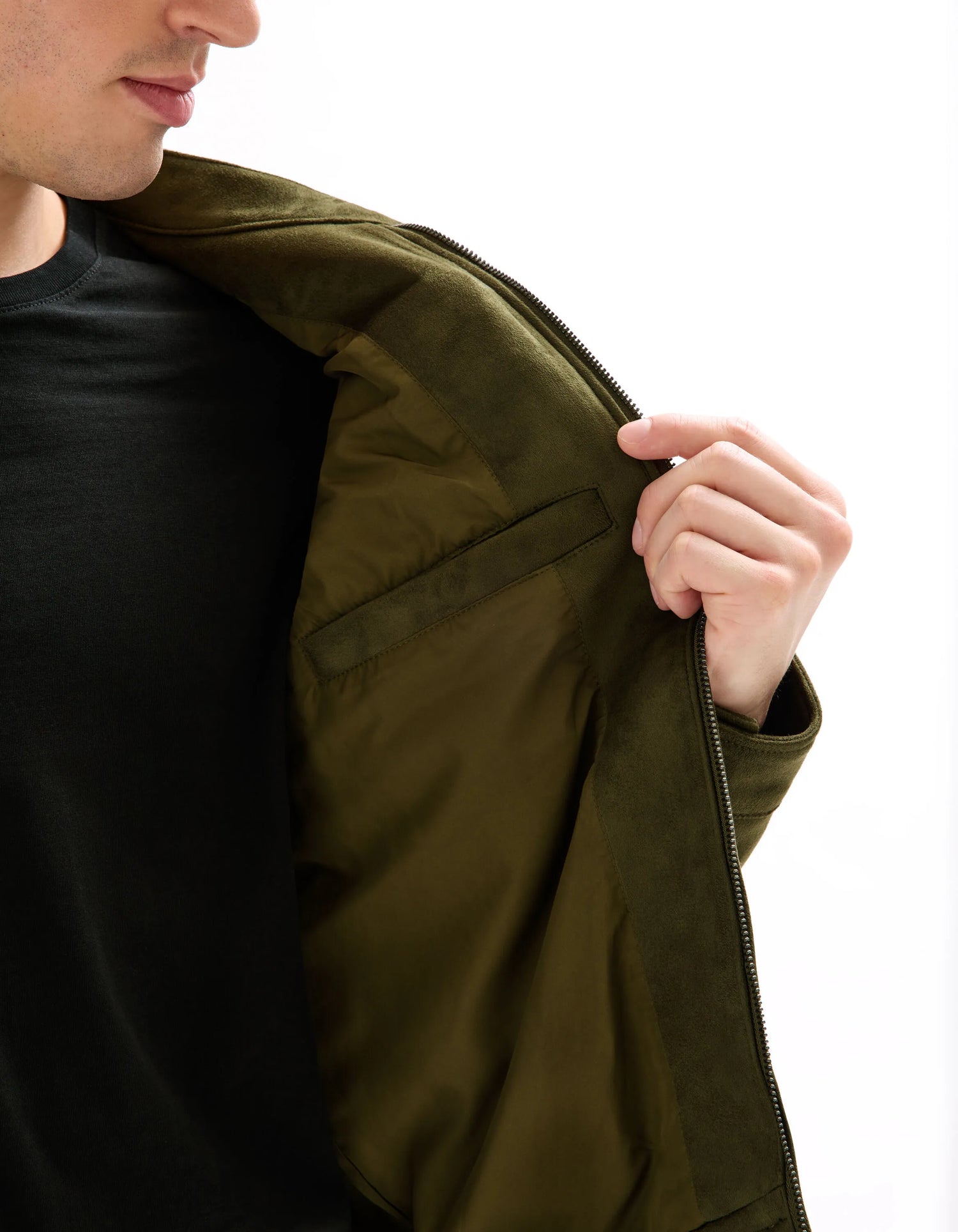 Celio_Kaki_Faux Suede Biker Jacket_MULANE1_KAKI_04